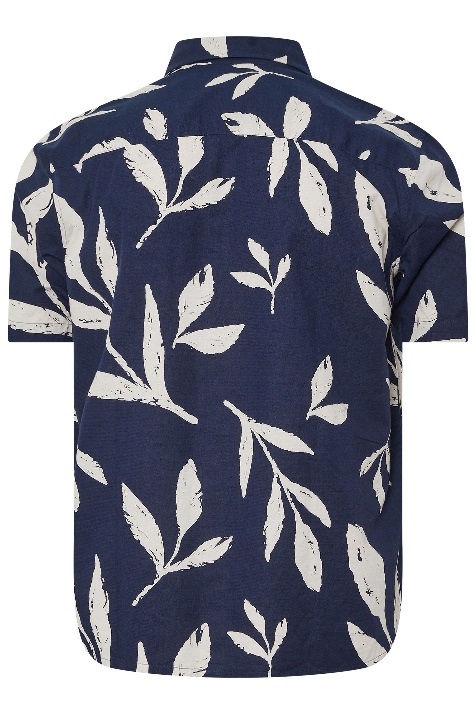 BadRhino Big & Tall Navy Blue Palm Leaf Linen Shirt | BadRhino 8