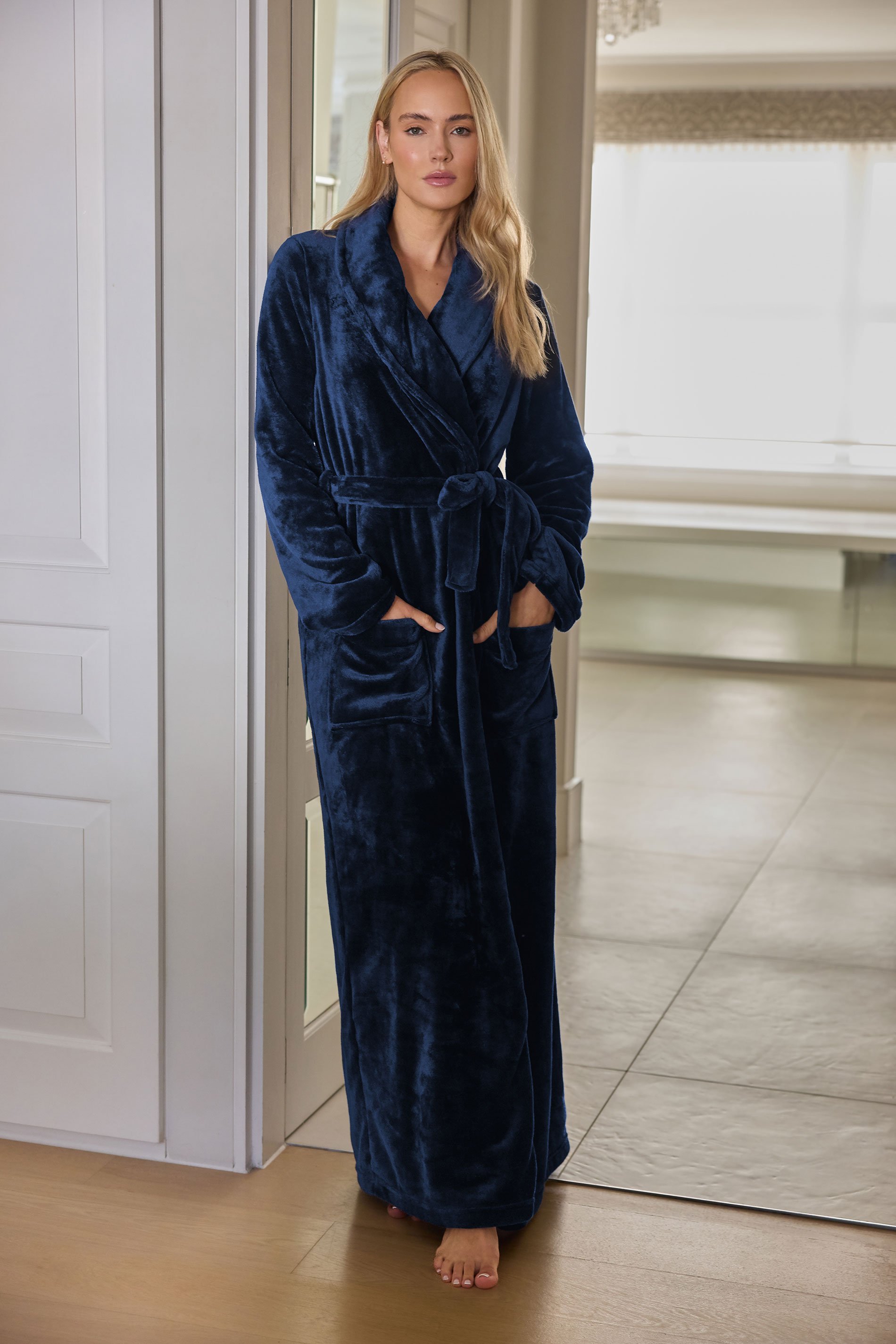 LTS Tall Navy Blue Super Luxe Maxi Dressing Gown | Long Tall Sally 1