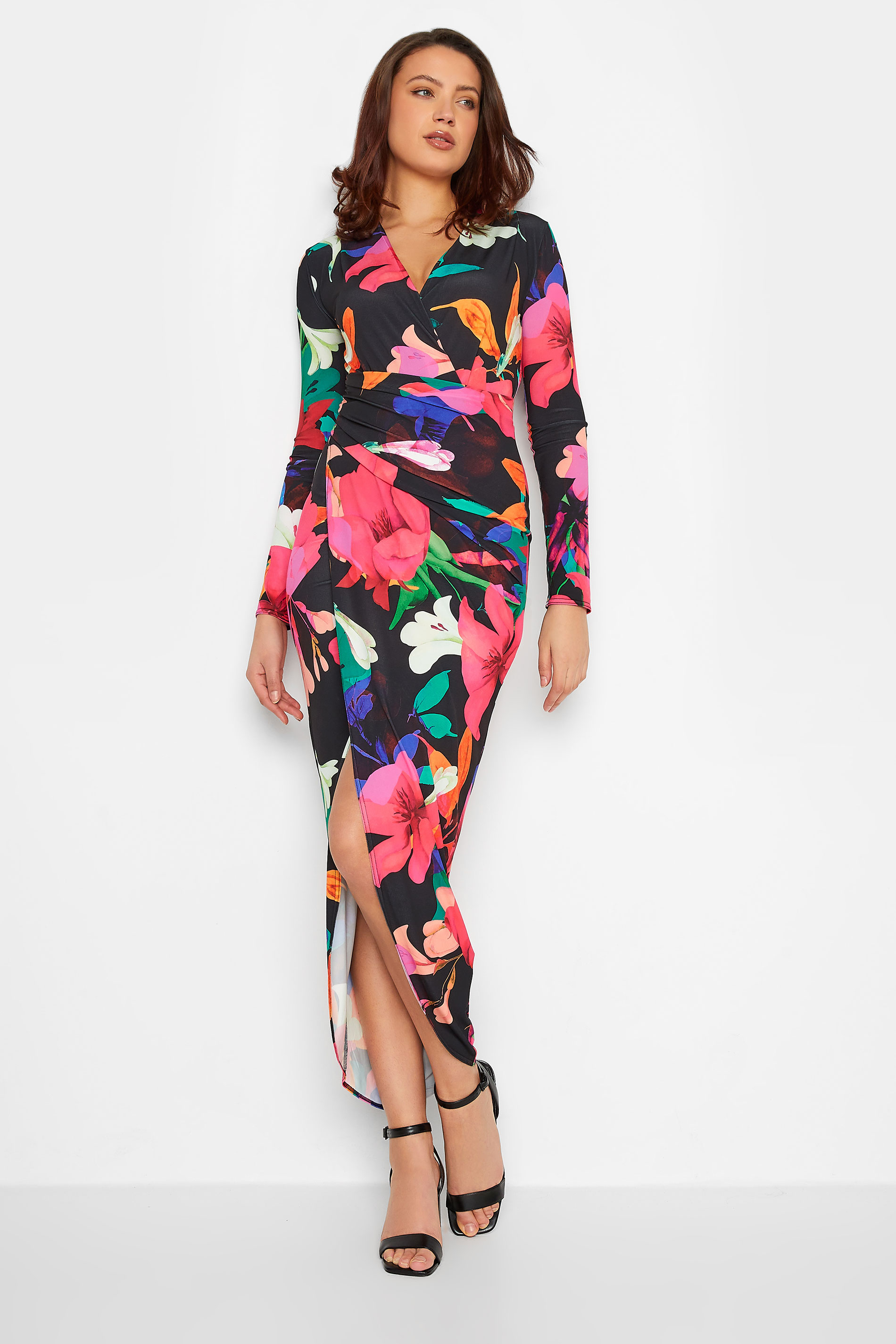 LTS Tall Women's Black Floral Wrap Maxi Dress | Long Tall Sally 2