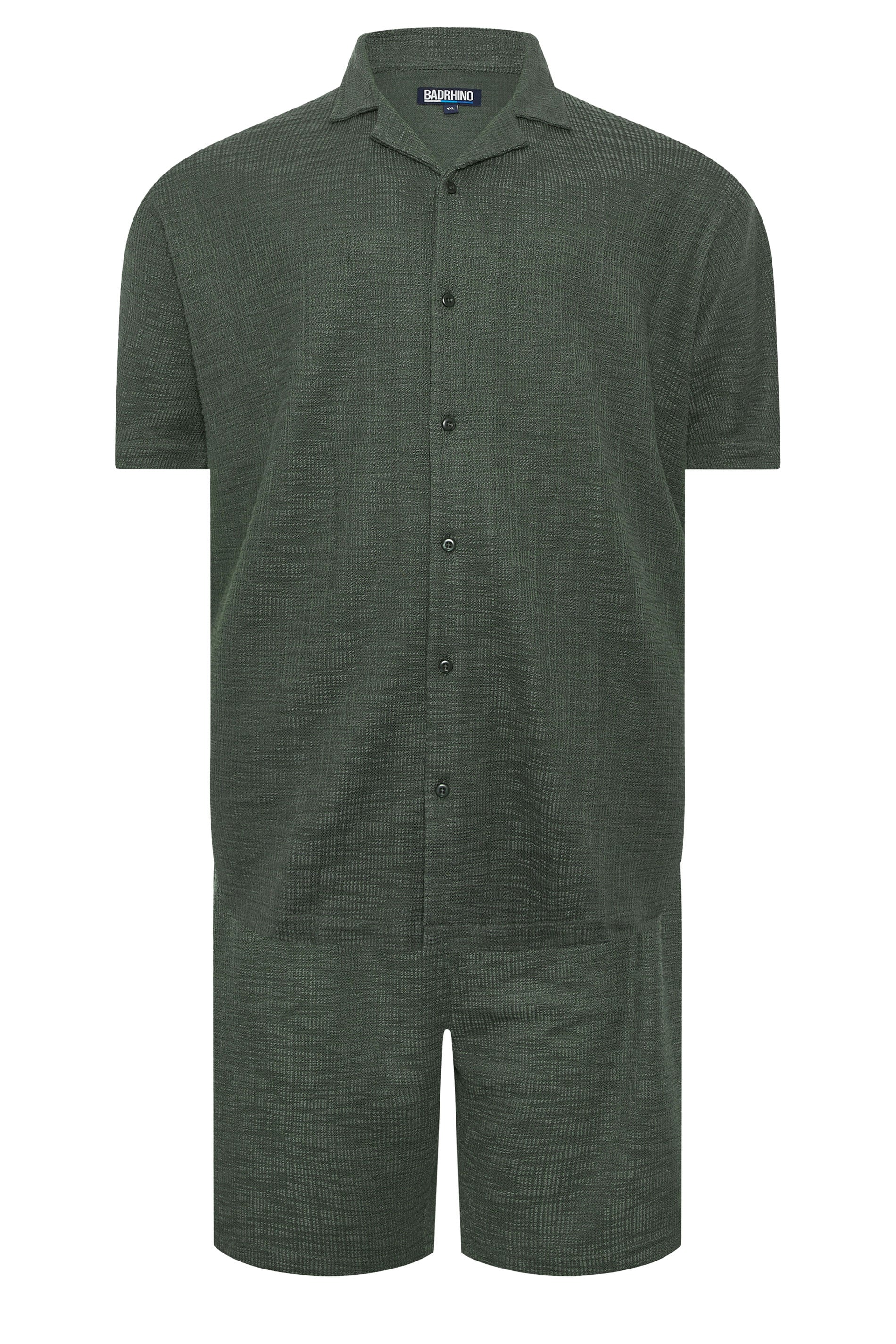BadRhino Big & Tall Green Textured Revere Shirt & Short Co-ord Set | BadRhino 7