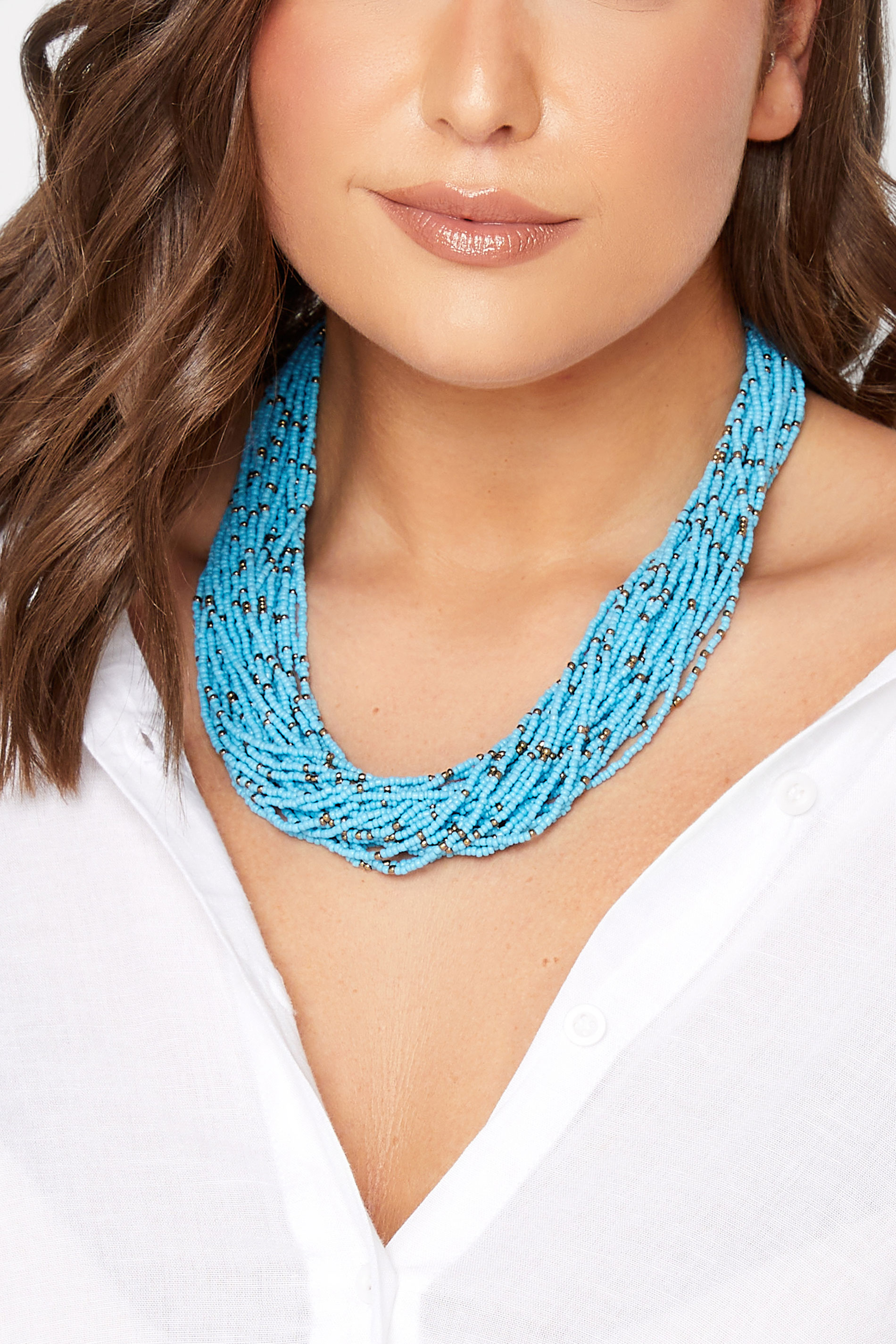 YOURS Curve Blue Seed Bead Statement Necklace | Yours Clothing  1