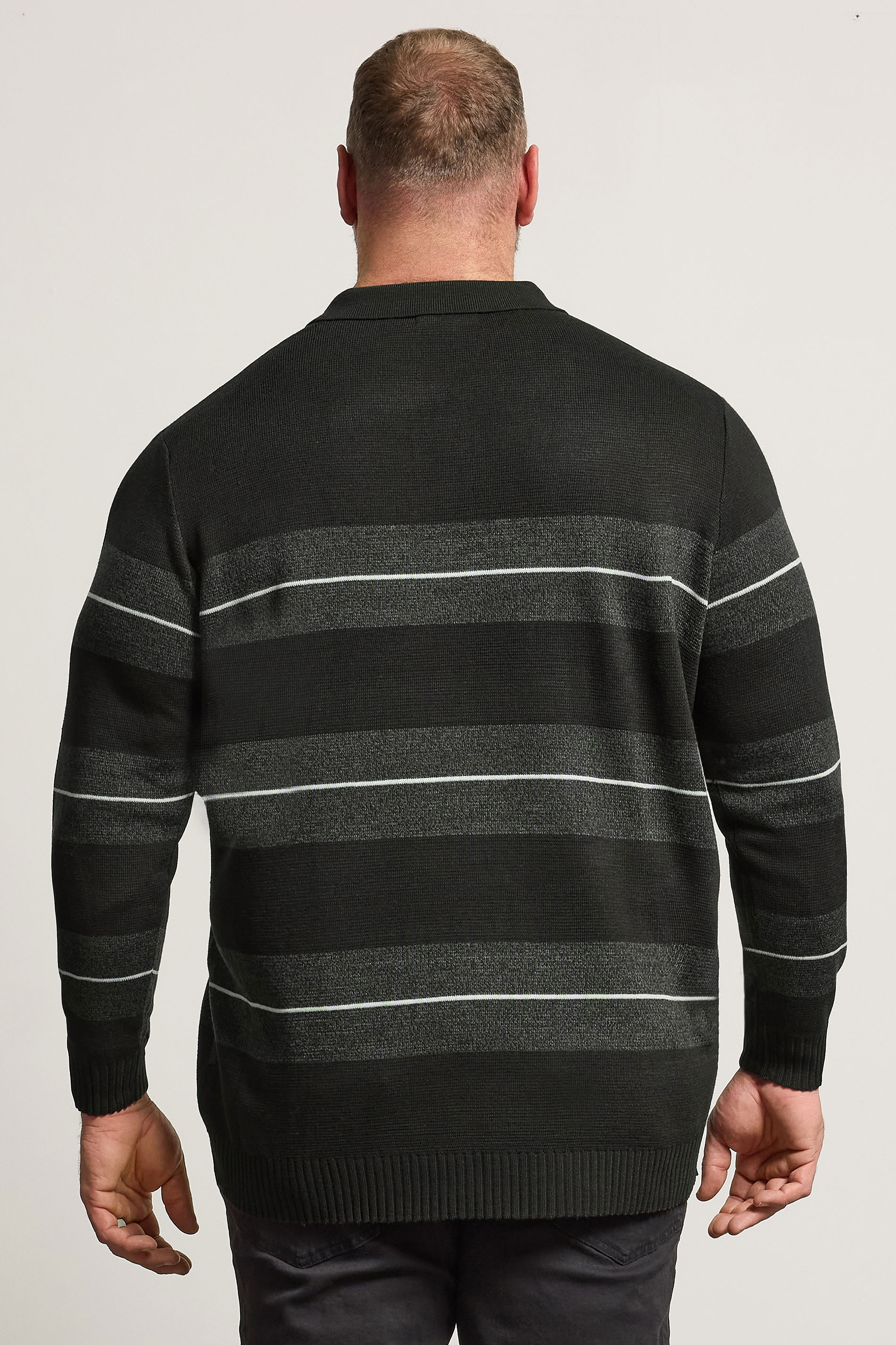 BadRhino Big & Tall Black Stripe Collared Knitted Jumper | BadRhino 3