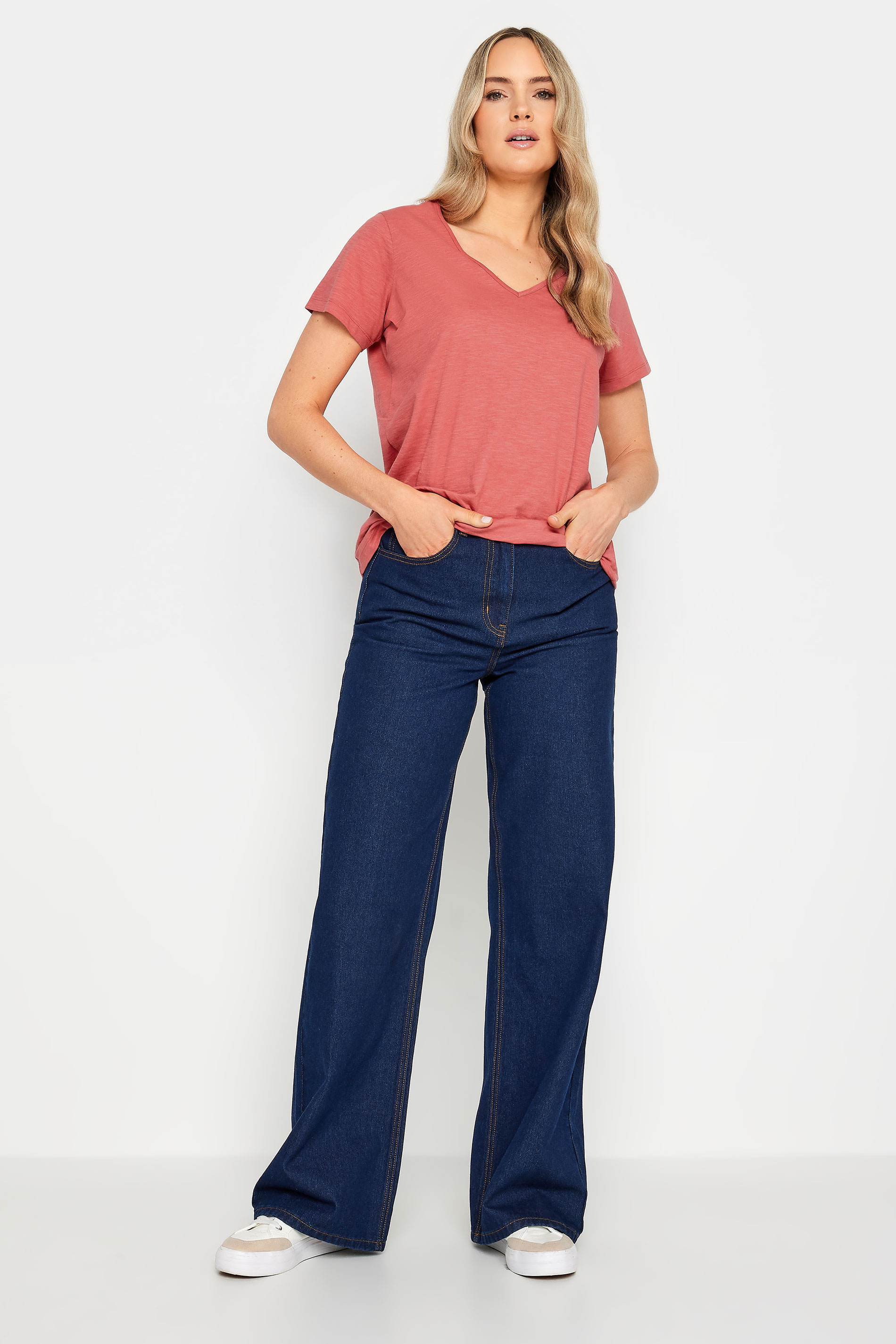 LTS Tall Womens Coral Pink V-Neck T-Shirt | Long Tall Sally 2