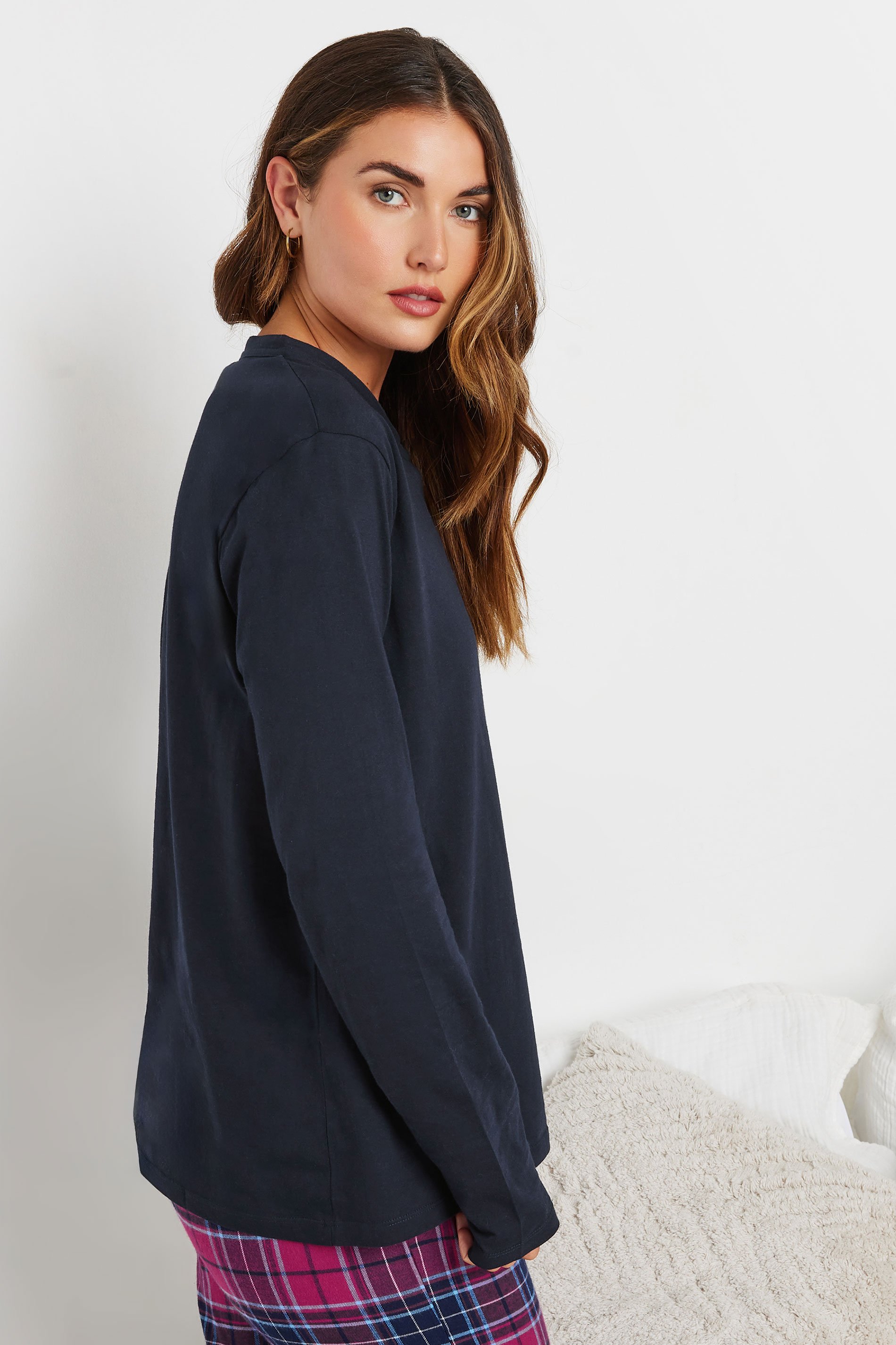 LTS Tall Womens Navy Blue Cotton Pyjama Top | Long Tall Sally  6