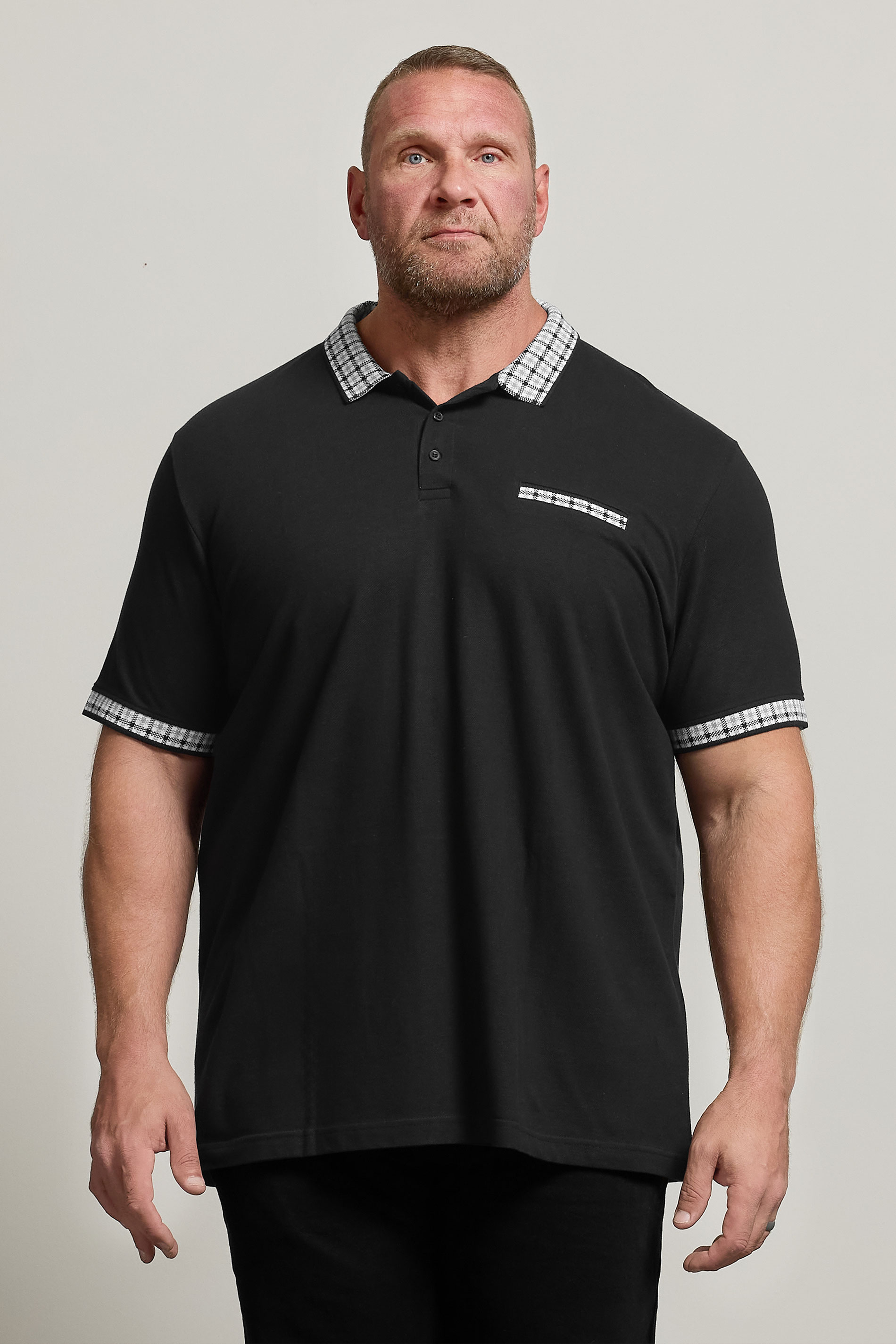 BadRhino Big & Tall Black Jacquard Checked Collar Polo Shirt | BadRhino 1
