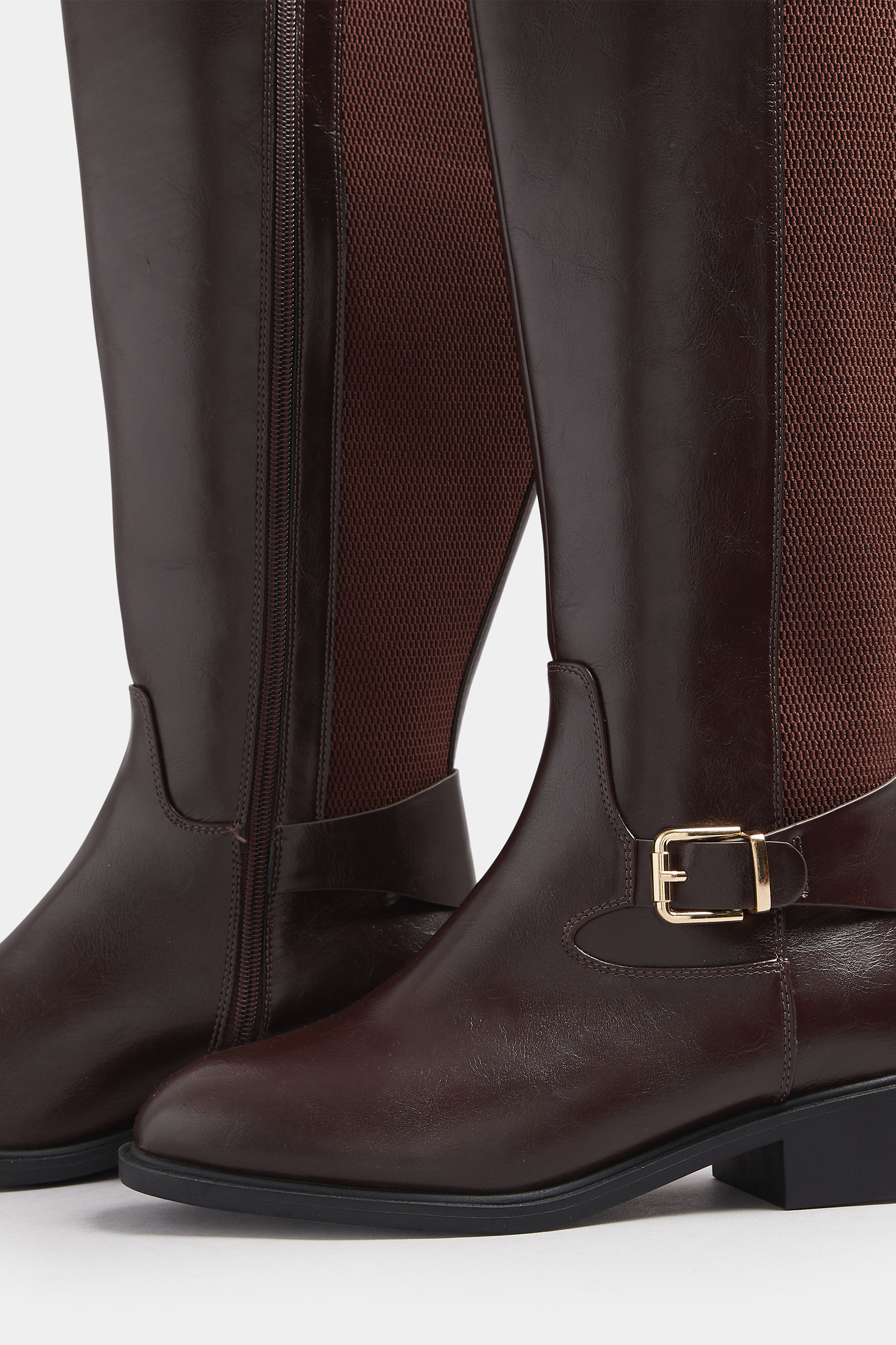 Brown Buckle Detail Knee High Boots In Extra Wide EEE Fit | Yours Clothing 5