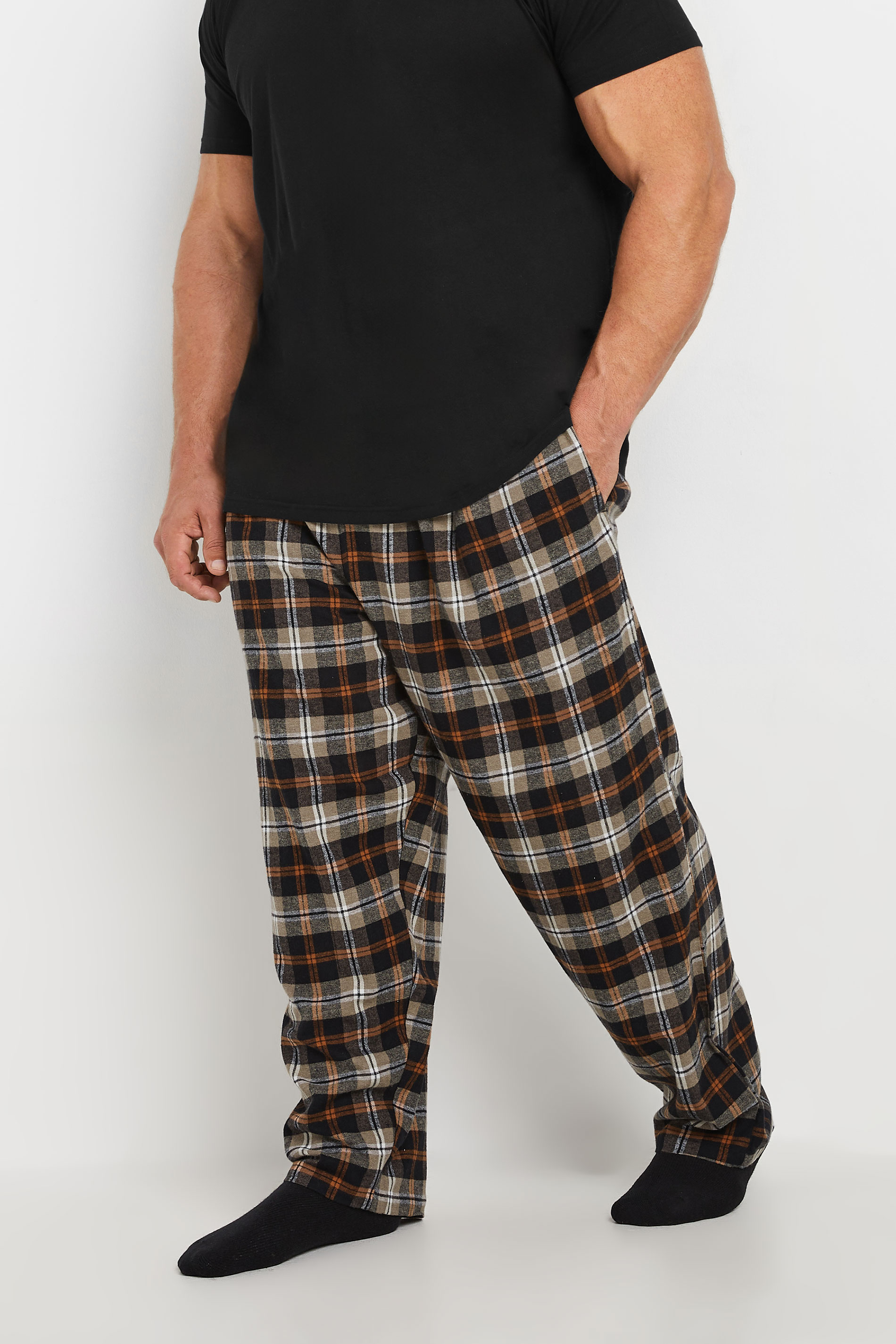BadRhino Big & Tall Black T-Shirt & Check Trousers Pyjama Set | BadRhino 3