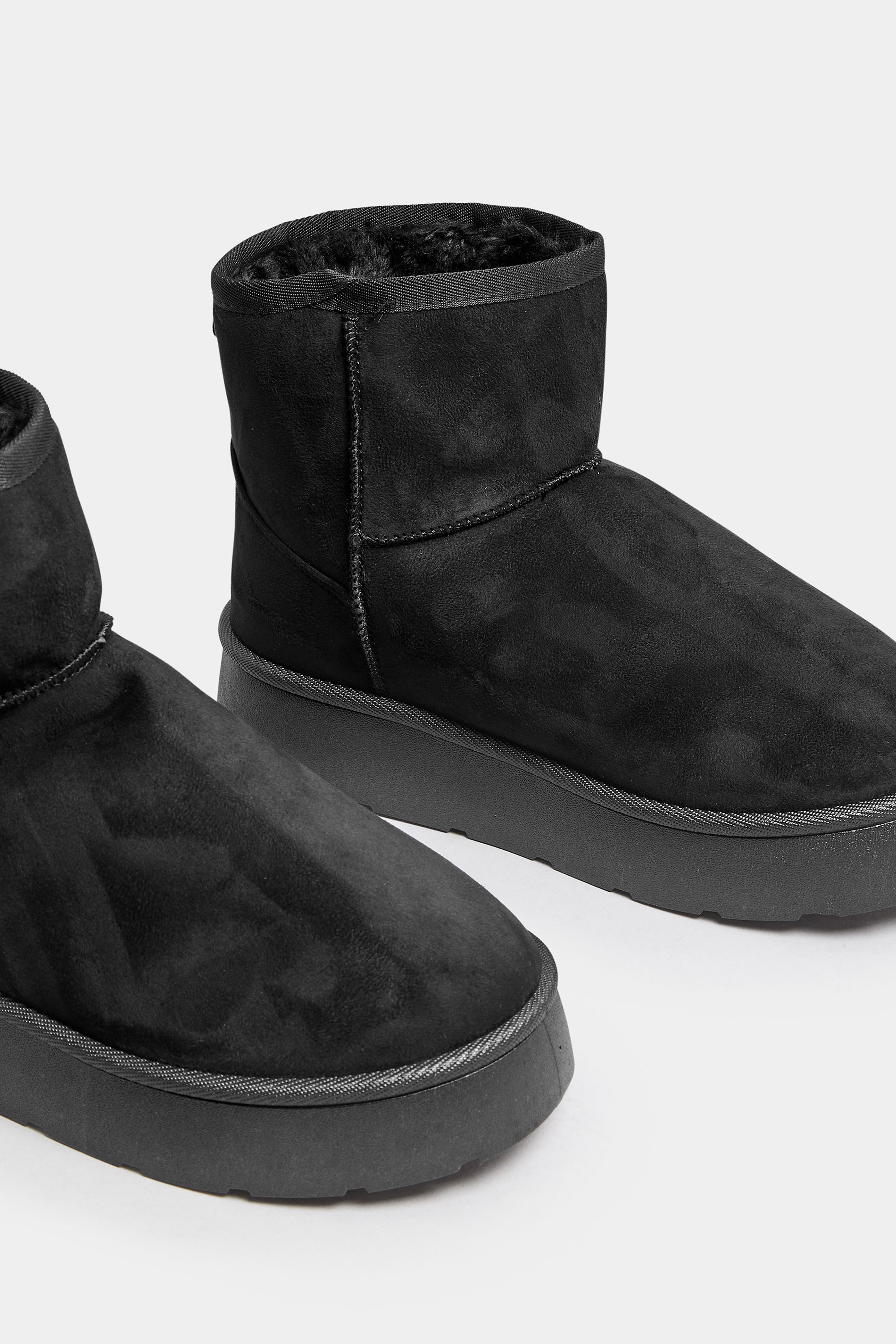 Black Faux Fur Lined Platform Boots In Wide E Fit | Yours Clothing 5