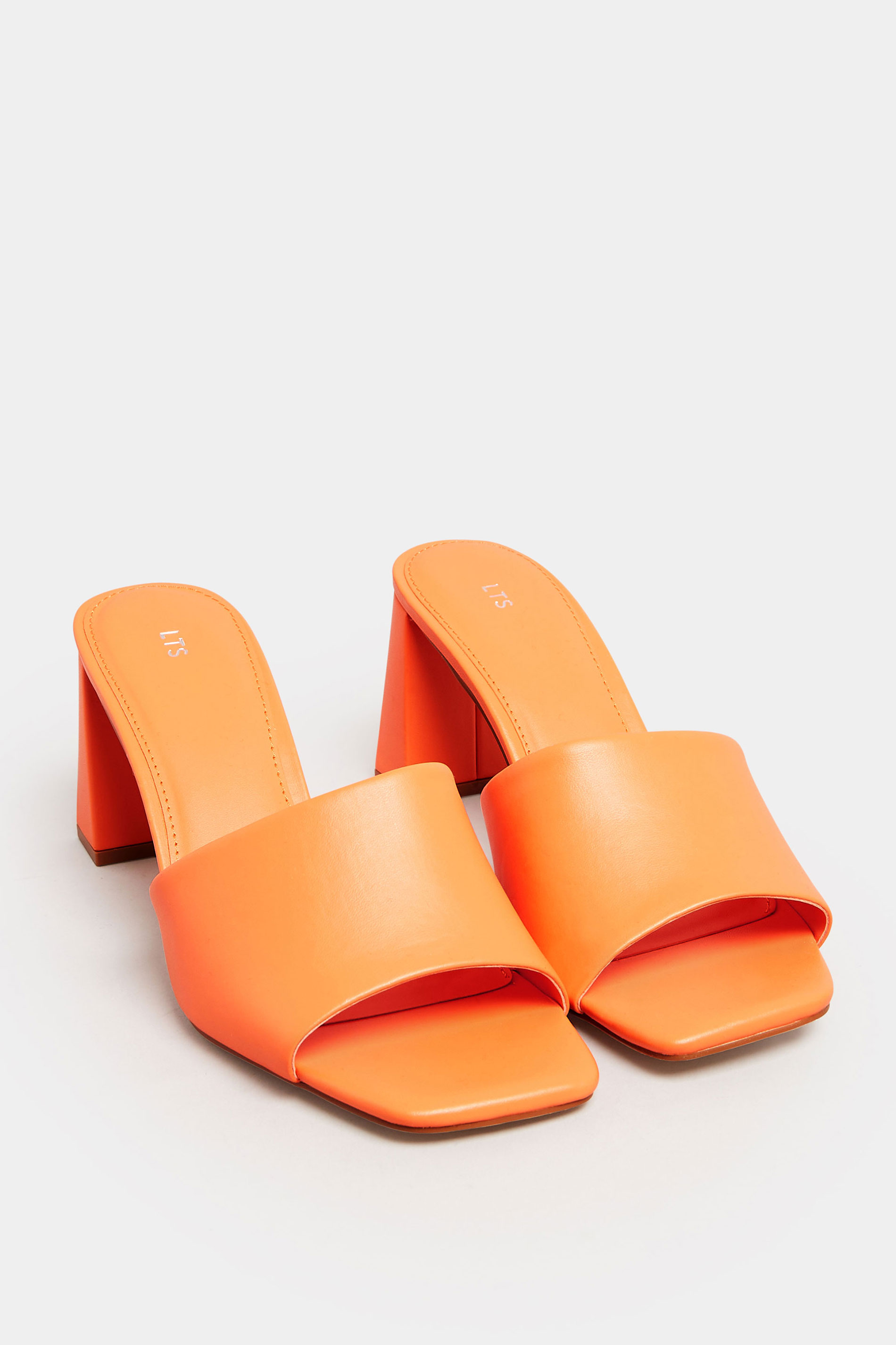 LTS Orange Faux Leather Block Heel Mules In Standard Fit | Long Tall Sally 2