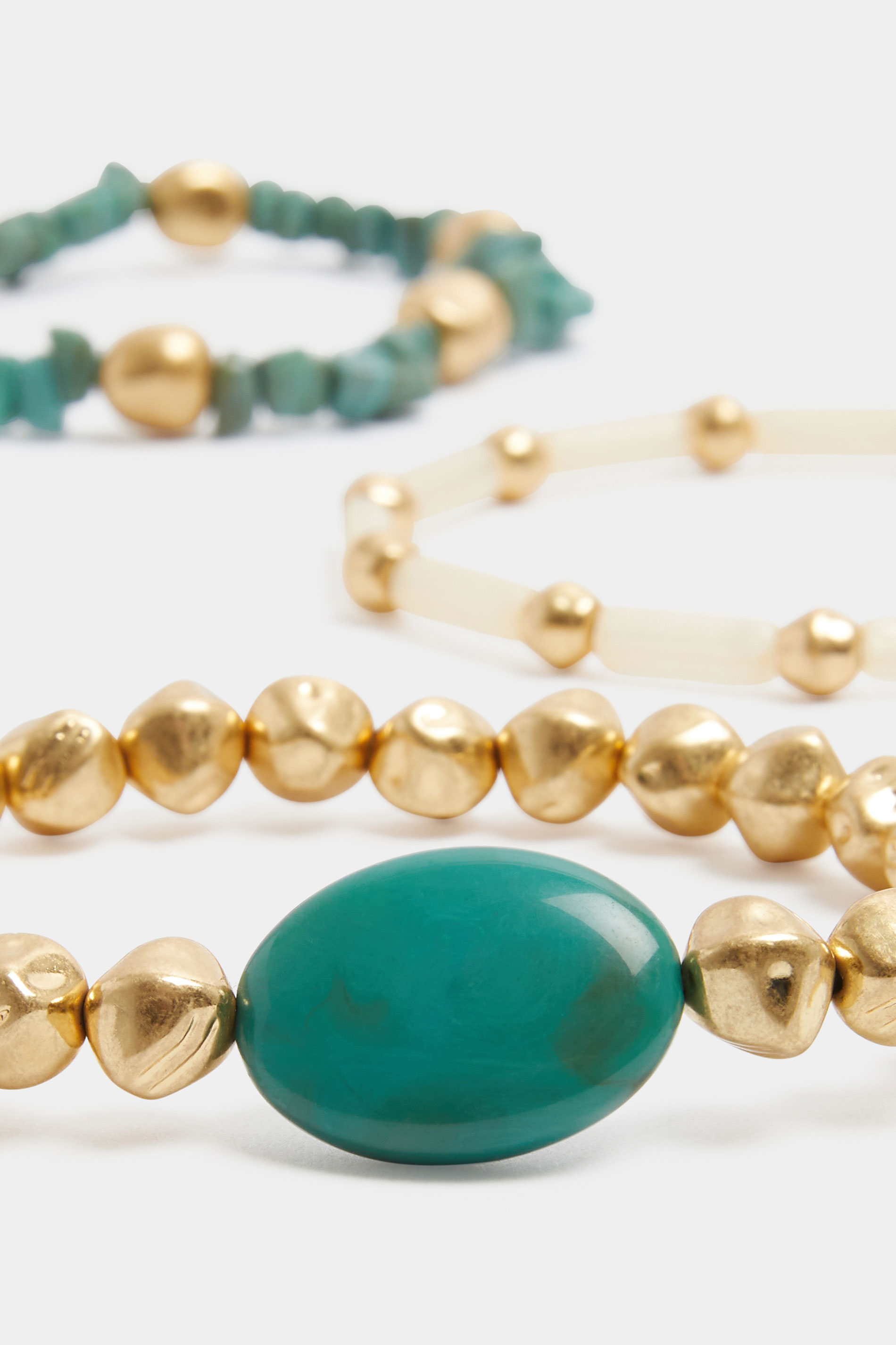 3 PACK Gold Tone Beaded Stretch Bracelet Set | Yours Clothing 2
