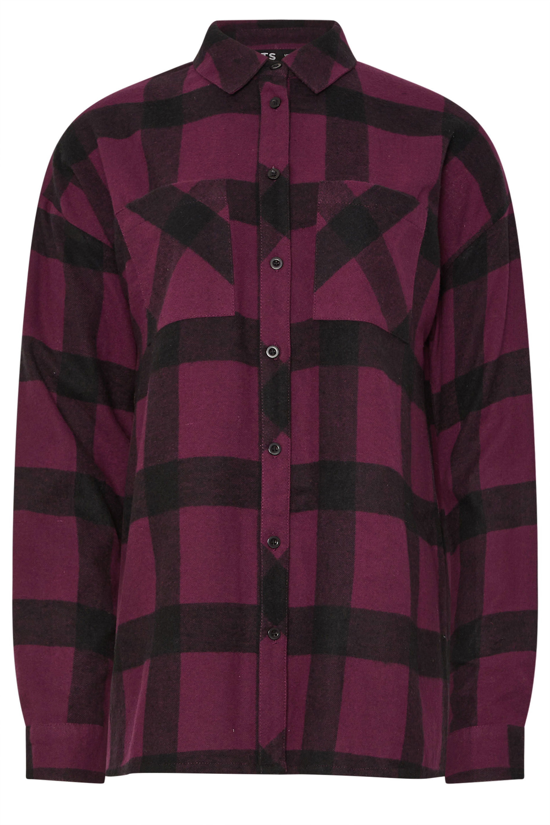 LTS Tall Burgundy Red Cotton Check Oversized Shirt | Long Tall Sally 5