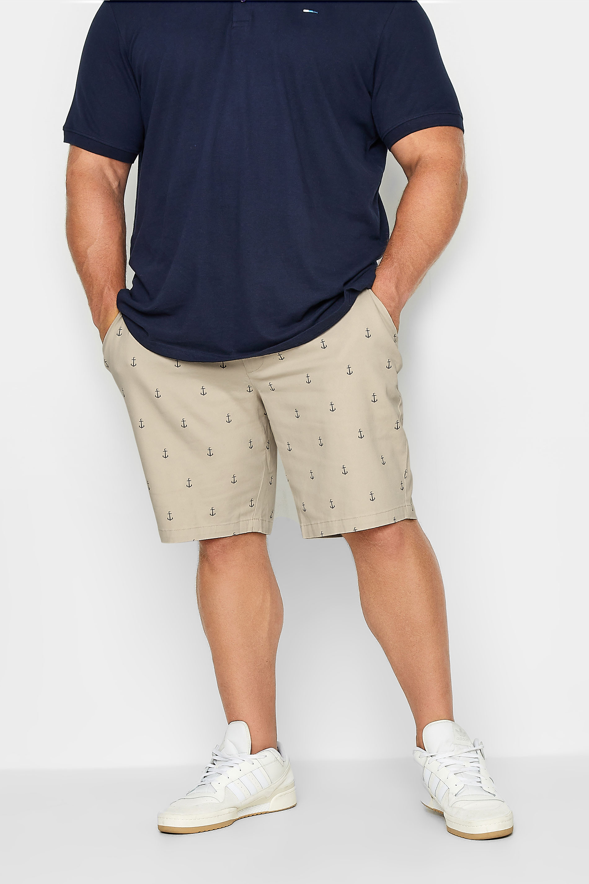 BadRhino Big & Tall Mens Plus Size Beige Brown Anchor Print Chino Shorts | BadRhino  1