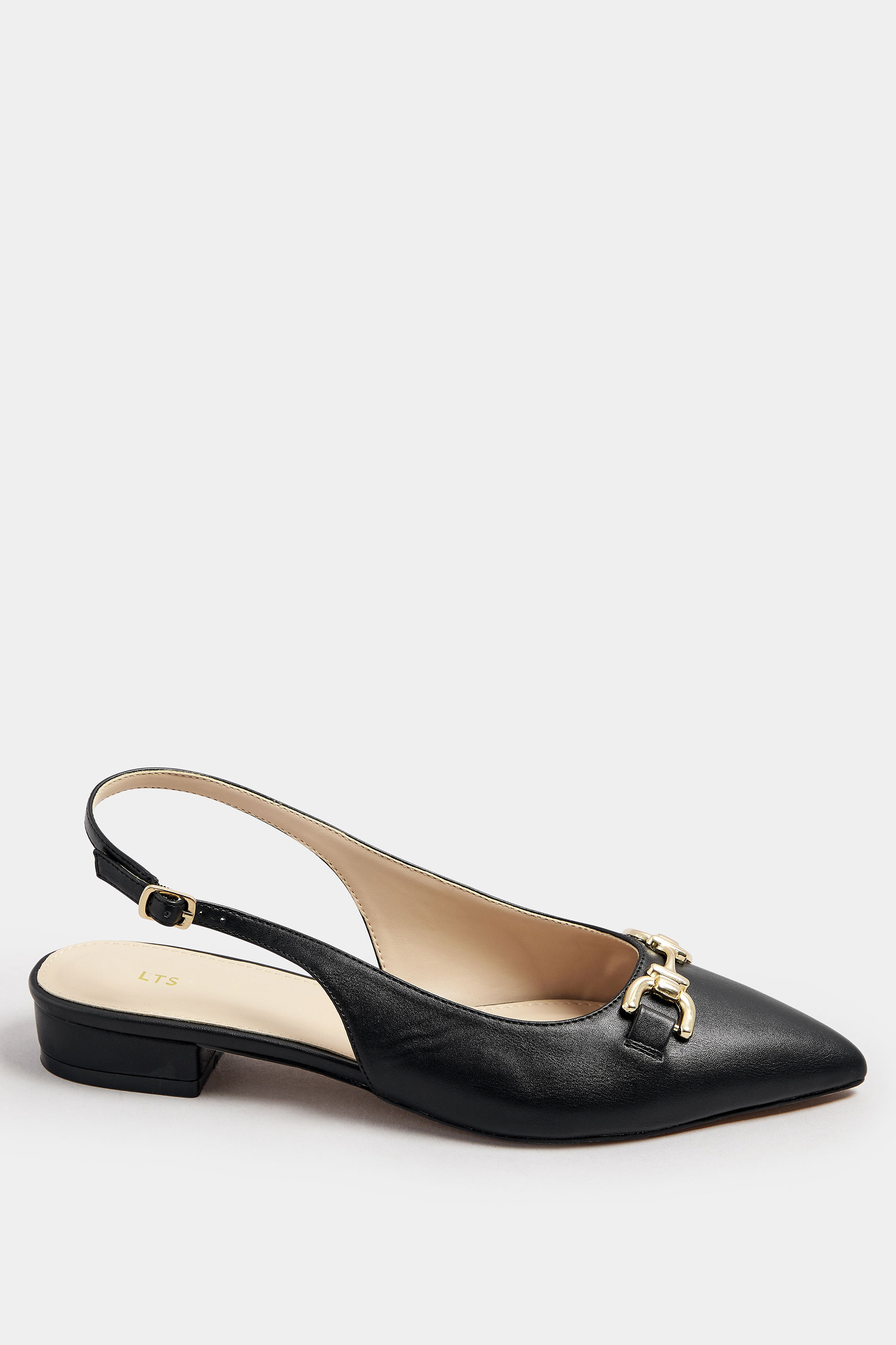 LTS Black Metal Buckle Slingback Flats In Standard Fit | Long Tall Sally 3