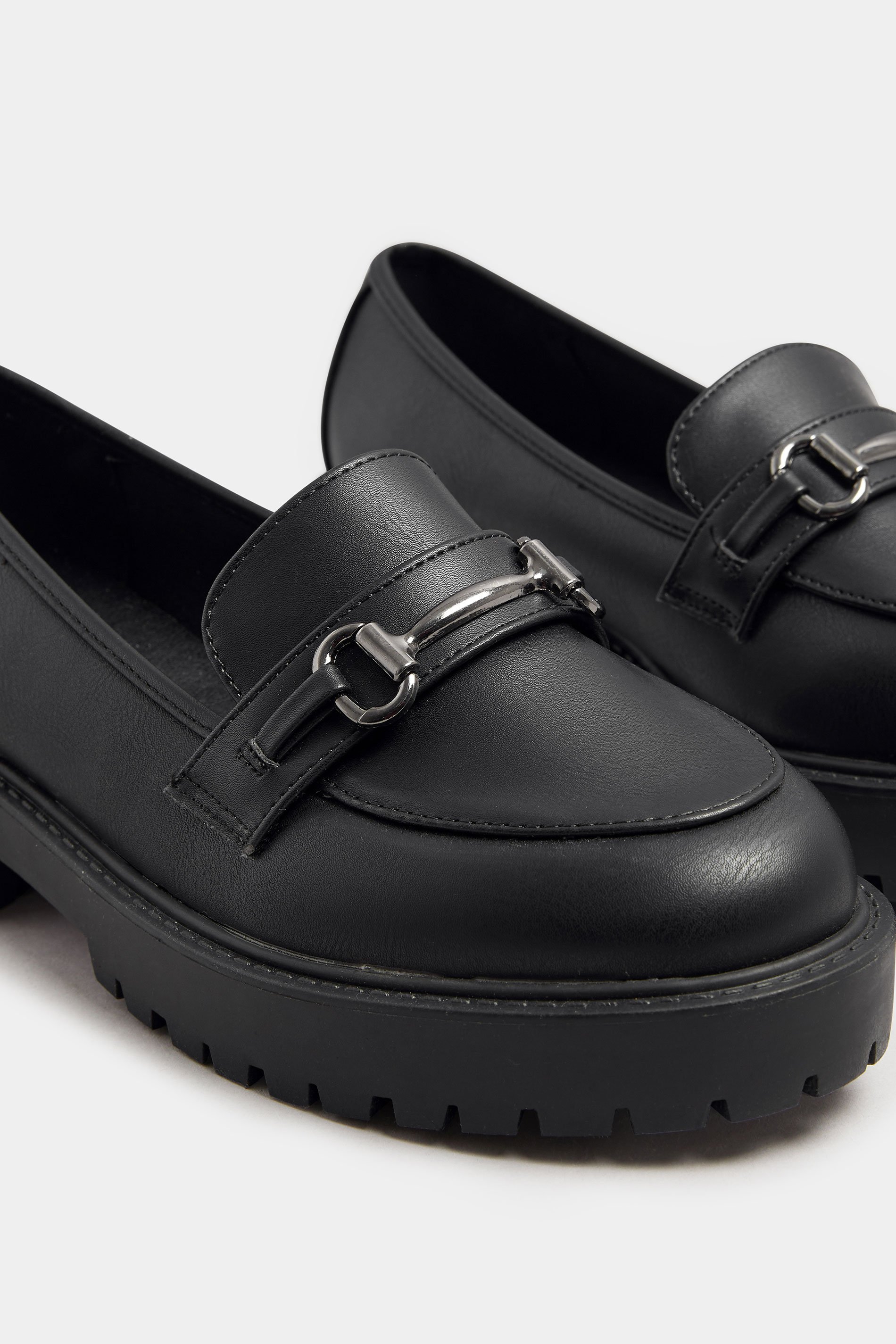 Black Metal Trim Detail Loafers In Wide E & Extra Wide EEE Fit | Yours Clothing 5