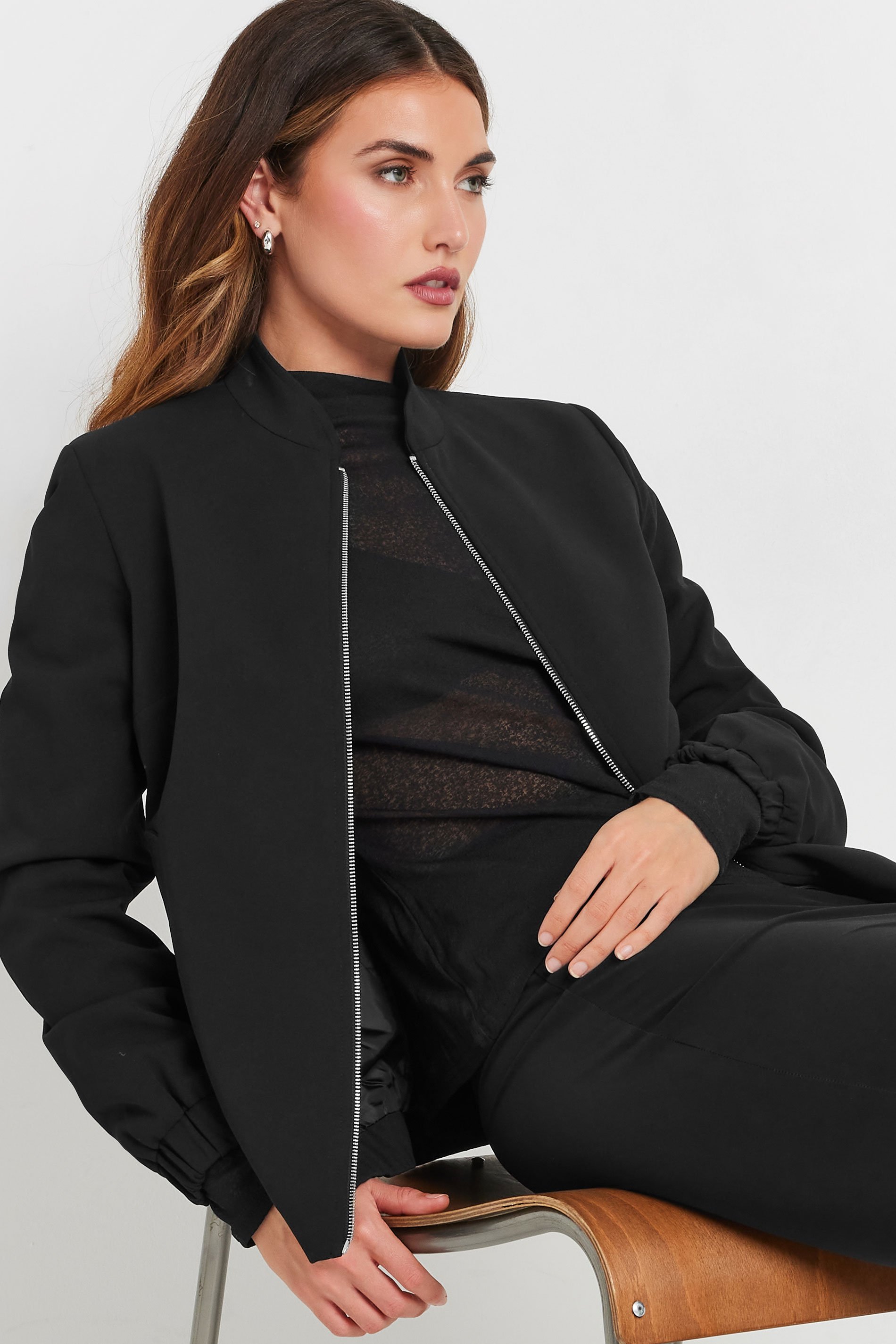 LTS Tall Black Scuba Zip Bomber Jacket | Long Tall Sally 1