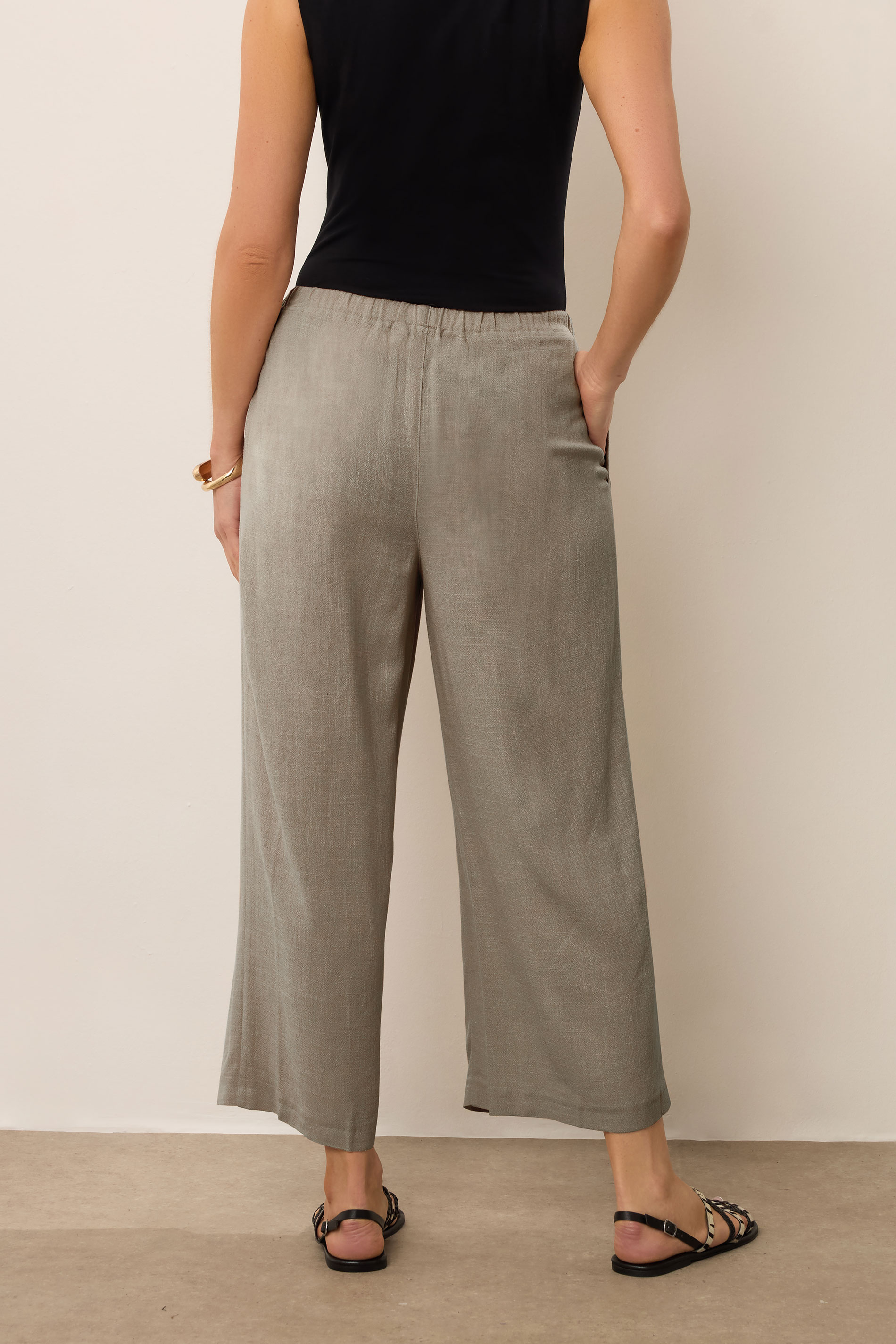 LTS Tall Women's Beige Brown Linen Tie Waist Cropped Trousers | Long Tall Sally  3