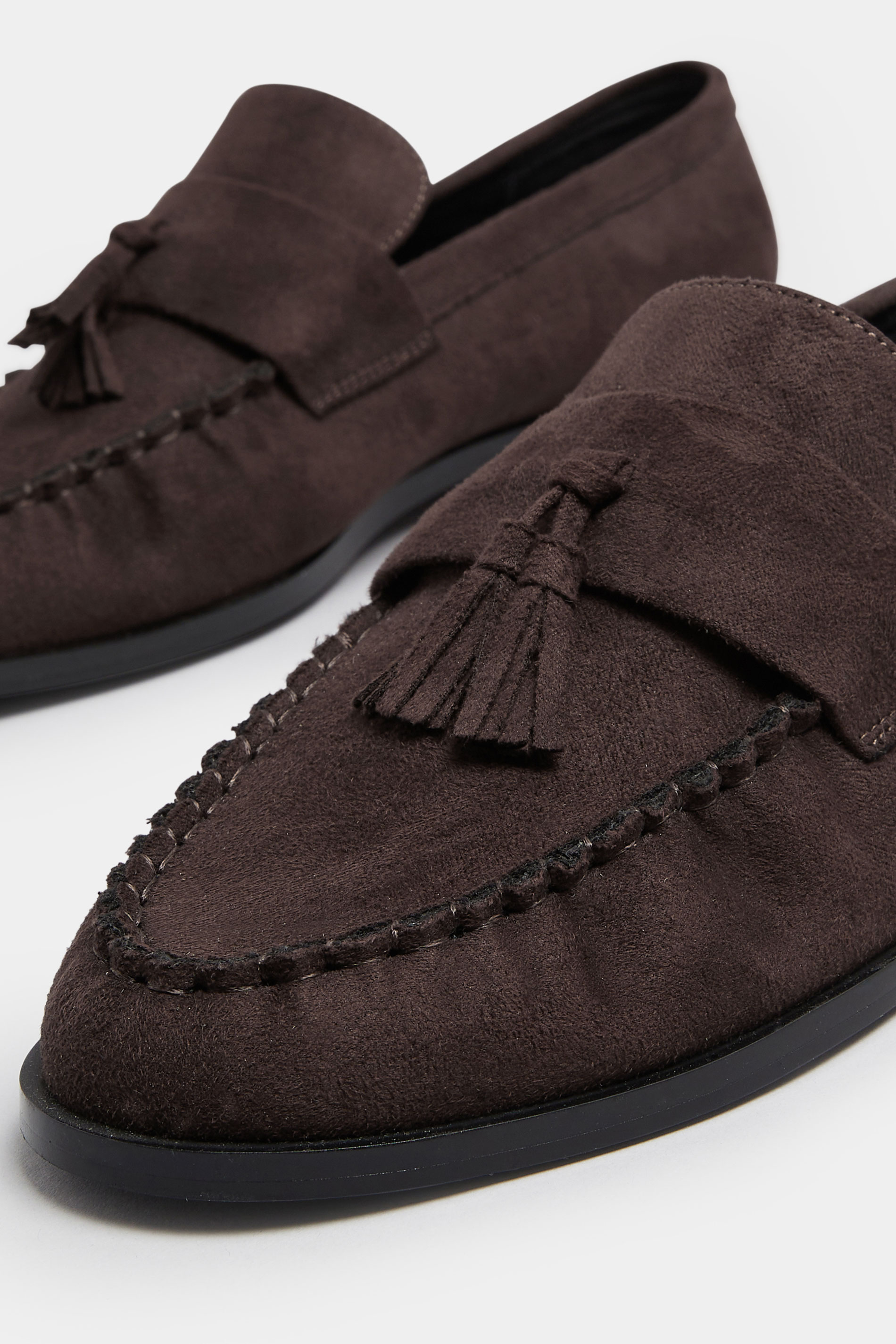 LTS Chocolate Brown Faux Suede Tassel Flat Loafers | Long Tall Sally 5