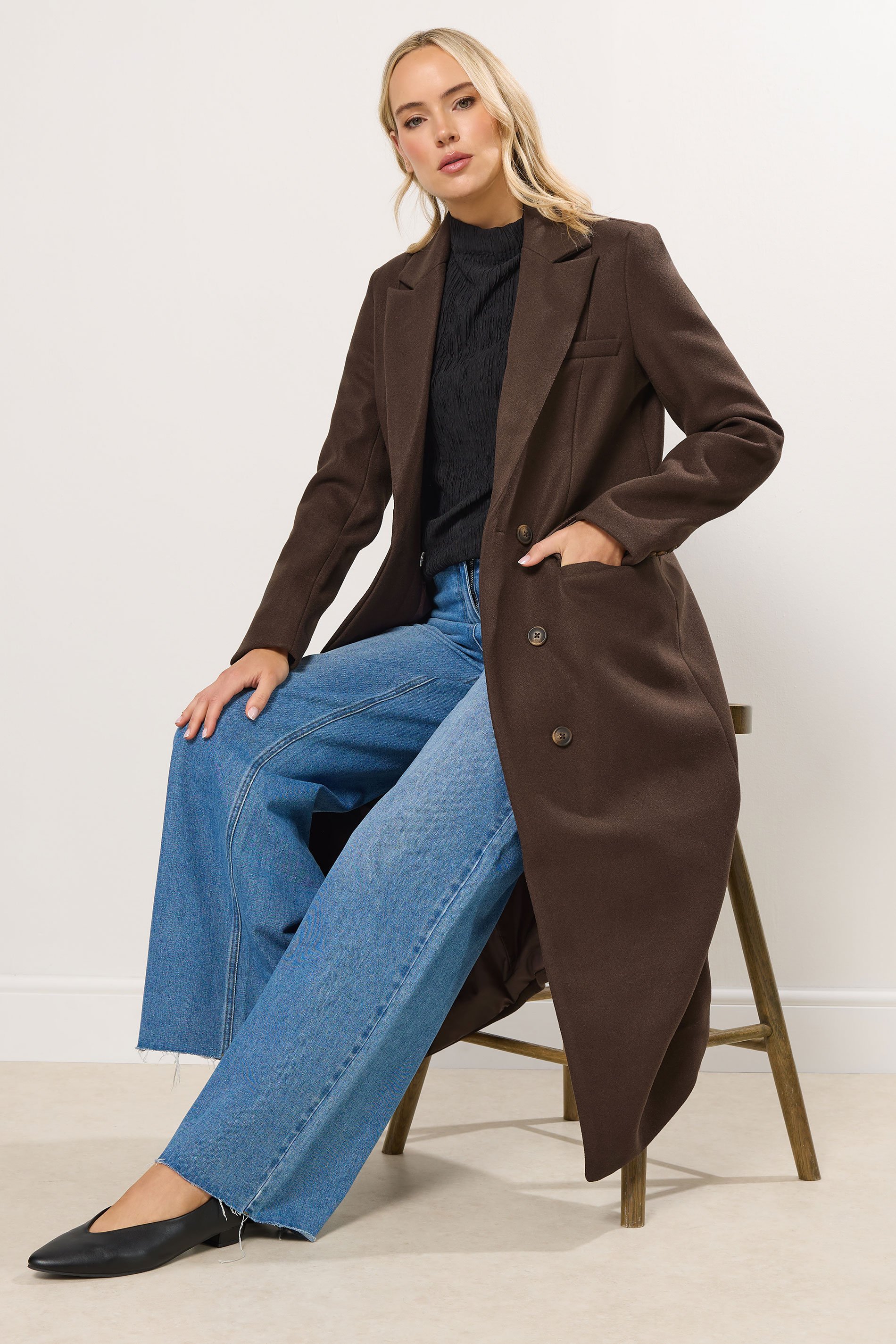 LTS Tall Chocolate Brown Longline Maxi Coat | Long Tall Sally 2