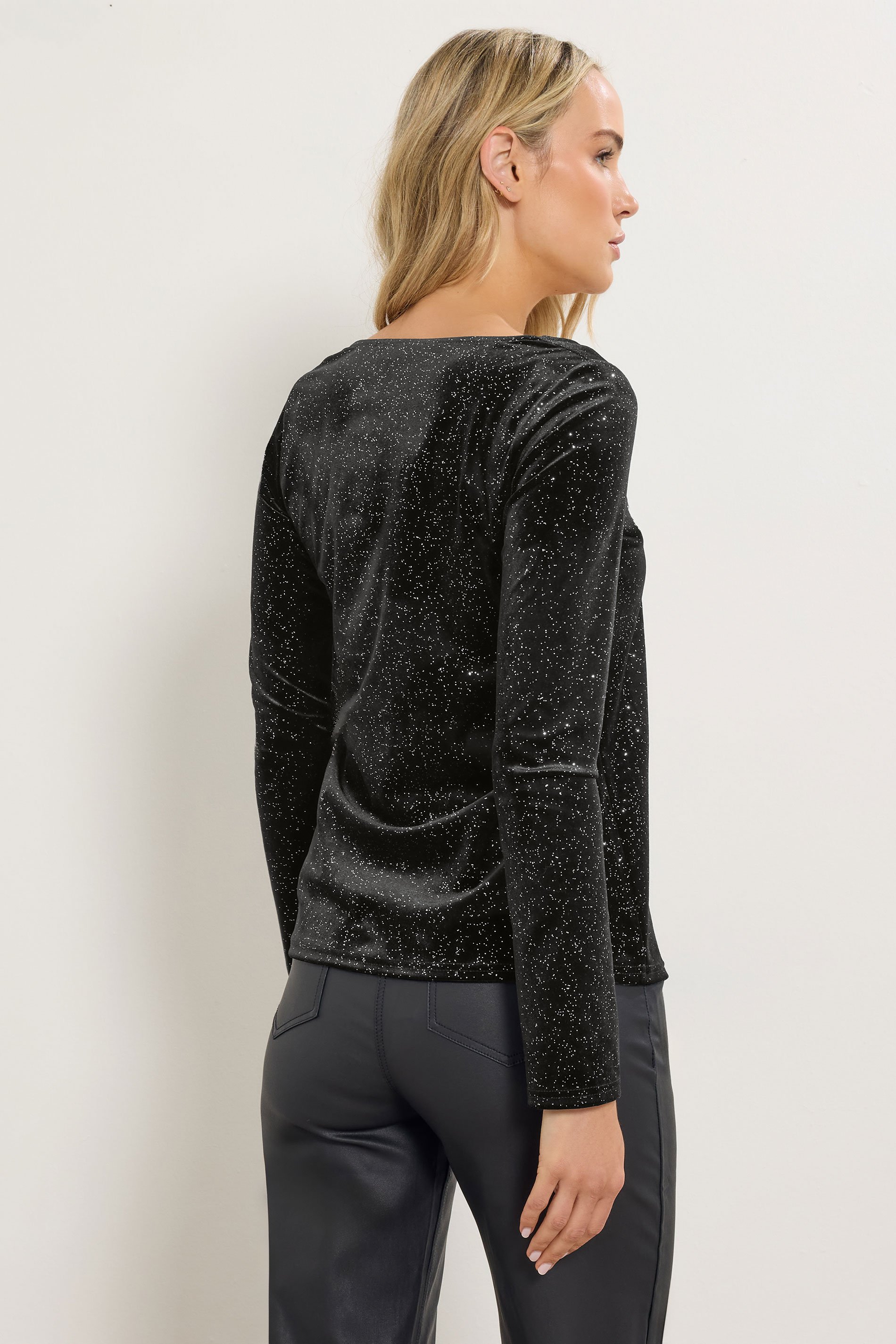 LTS Tall Womens Black Velvet Glitter Square Neck Top | Long Tall Sally 3
