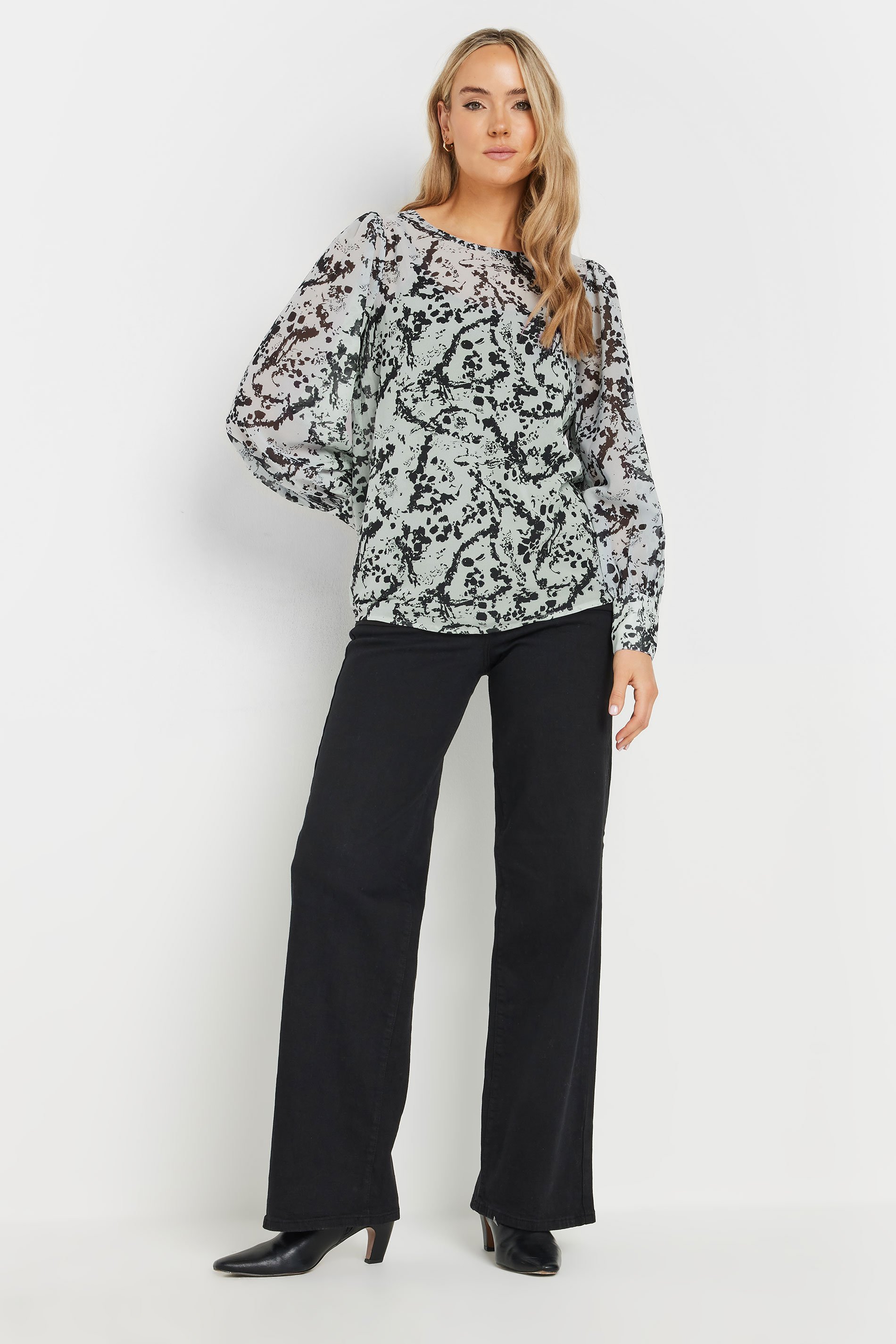 LTS Tall Ivory White Sheer Abstract Blouse | Long Tall Sally 3