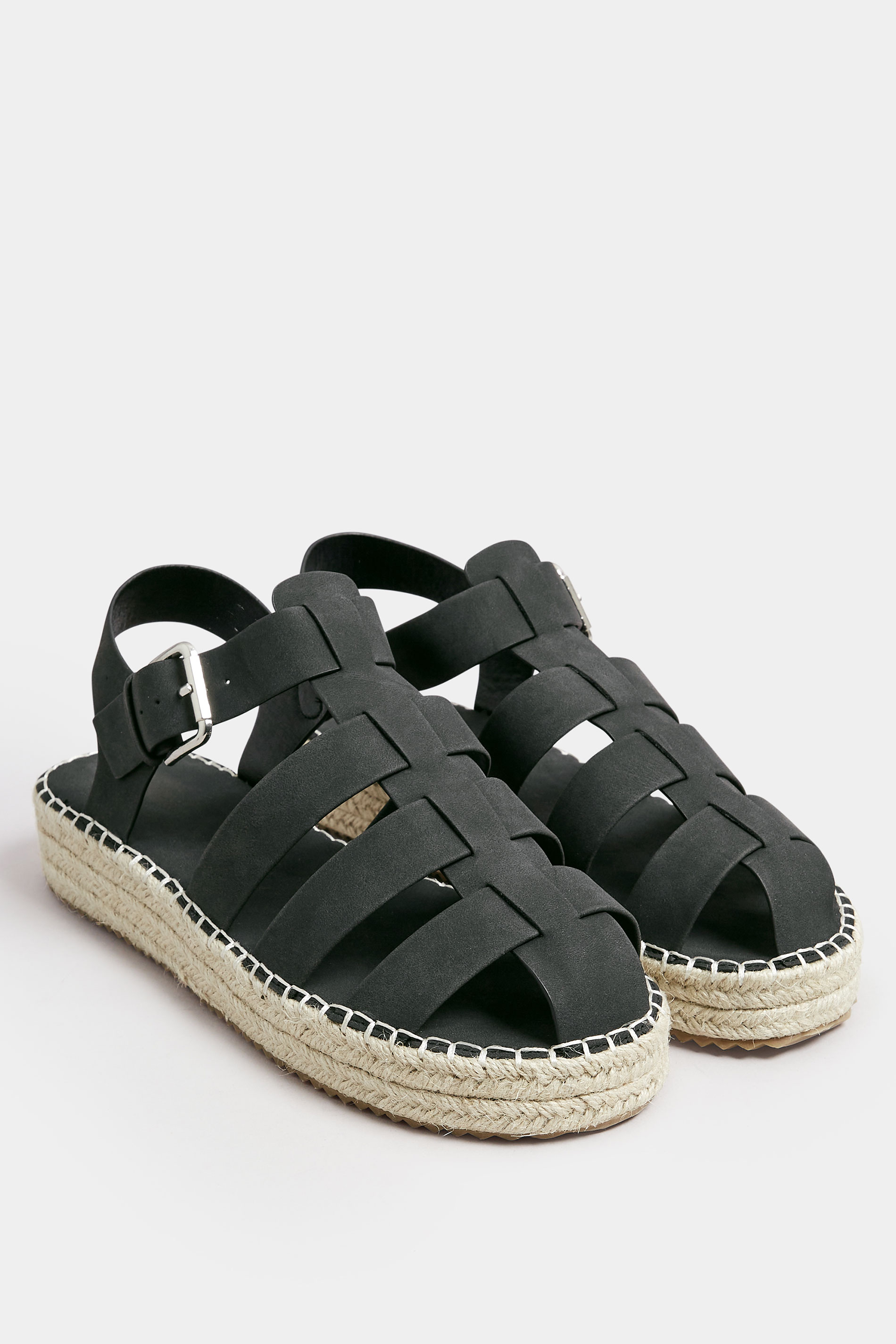 Black Flatform Gladiator Espadrilles In Extra Wide EEE Fit | Yours Clothing 2