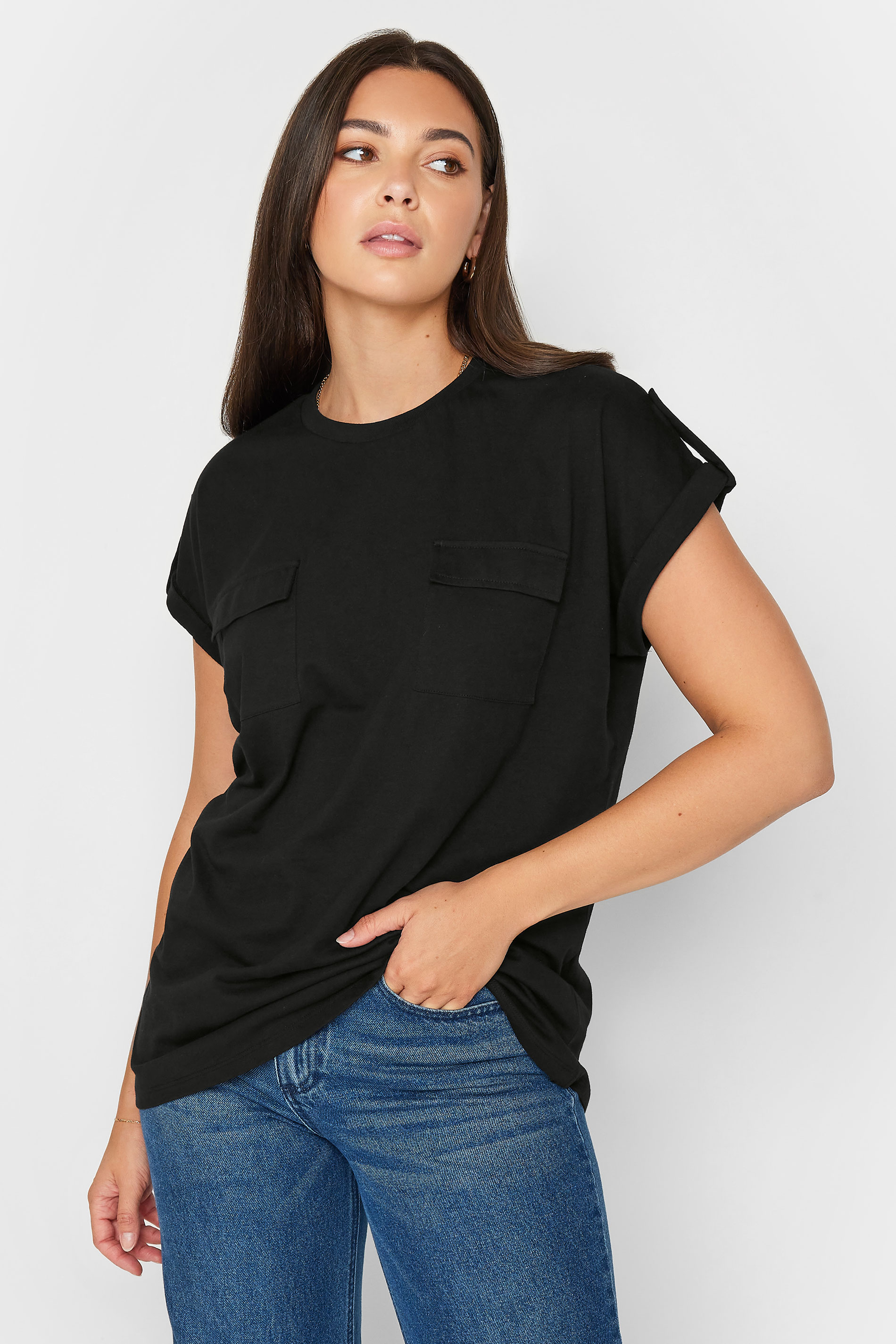 LTS Tall Black Pocket Detail Cotton T-Shirt | Long Tall Sally 1