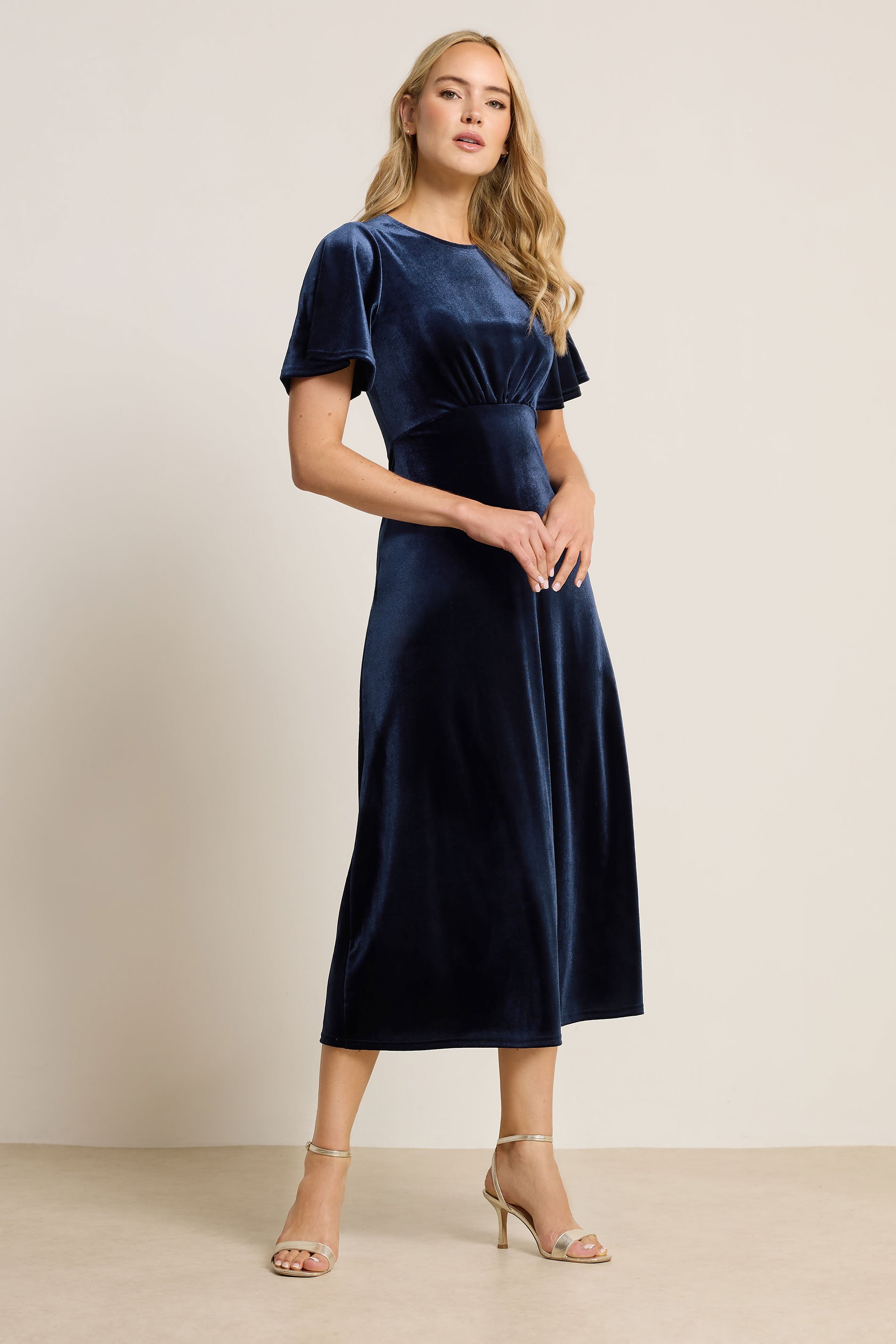 LTS Tall Navy Blue Velour Midi Tea Dress | Long Tall Sally 1