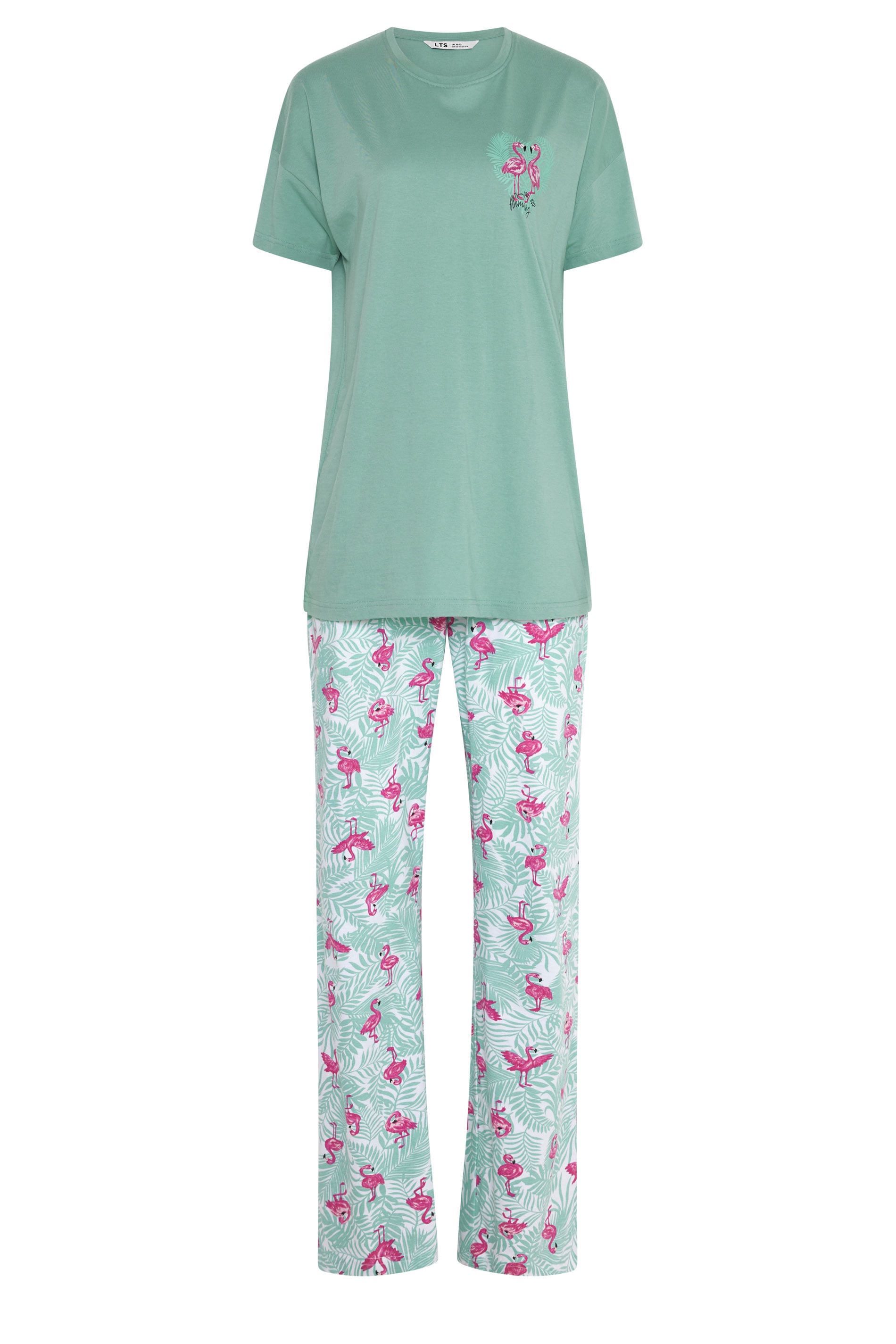 LTS Tall Women's Green Flamingo Print Cotton Wide Leg Pyjama Set | Long Tall Sally 5