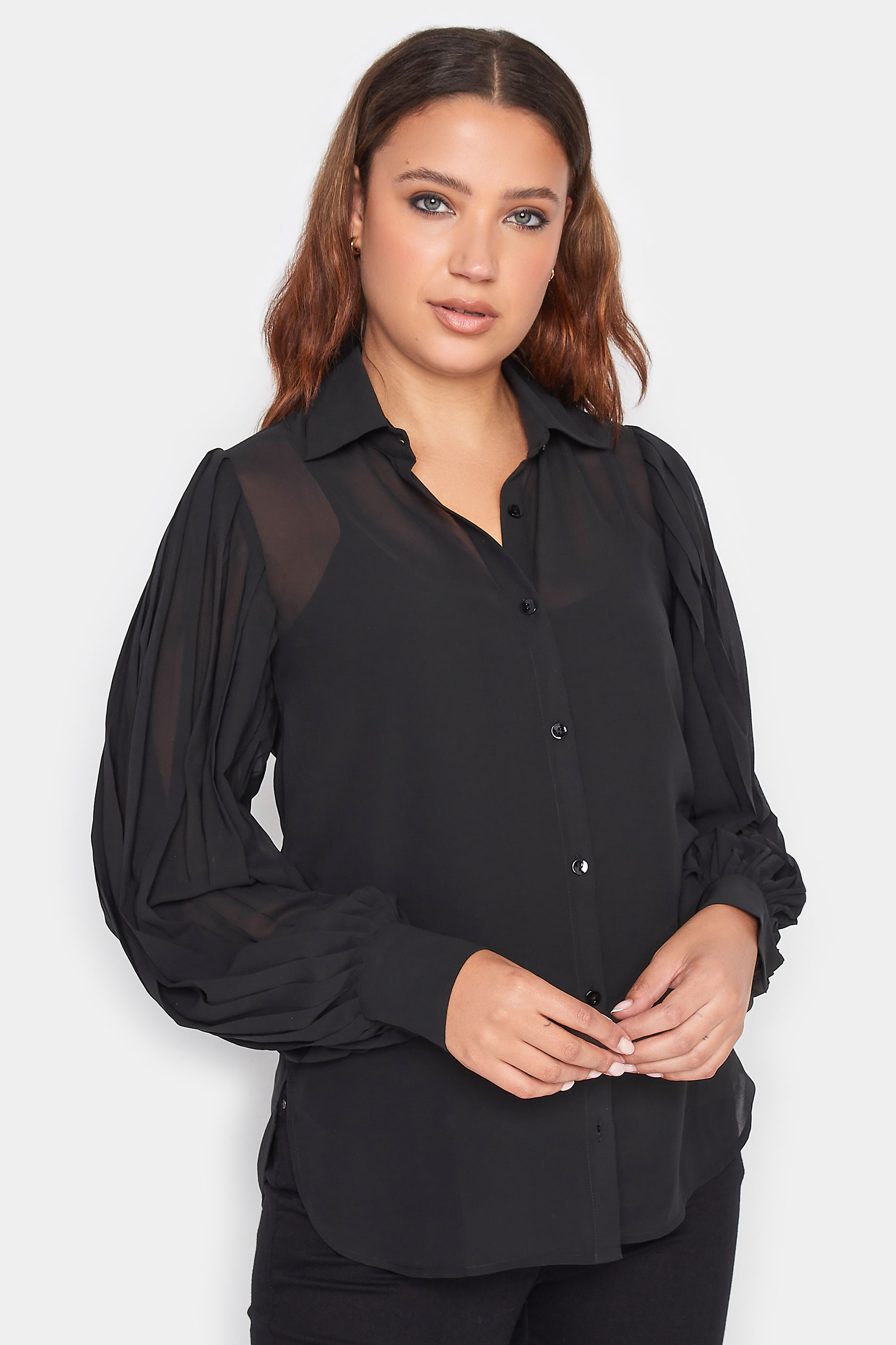LTS Tall Women's Black Pleat Sleeve Shirt | Long Tall Sally 1