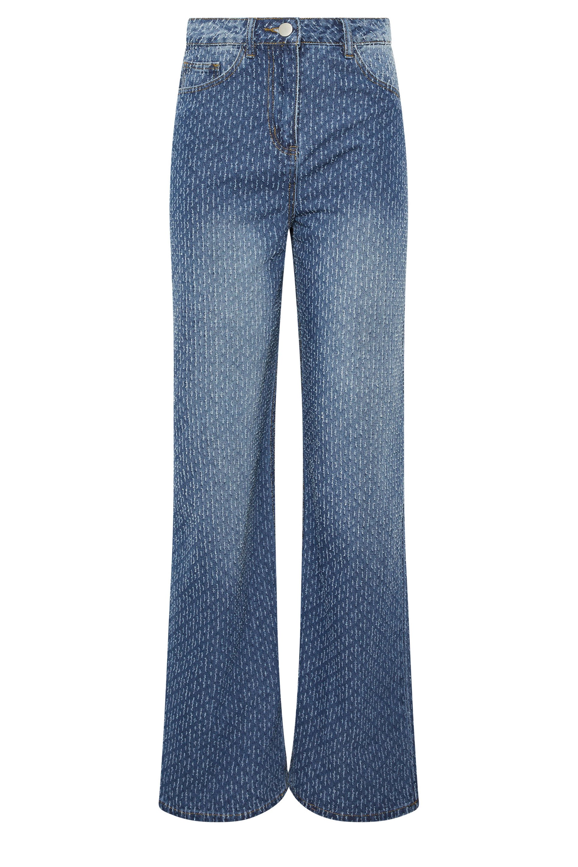 LTS Tall Mid Wash Textured Wide Leg Jeans | Long Tall Sally 1