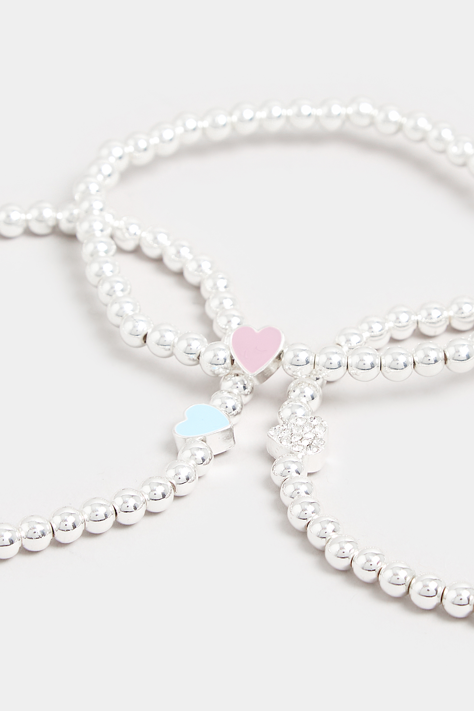 3 PACK Silver Heart Bead Stretch Bracelet | Yours Clothing  3