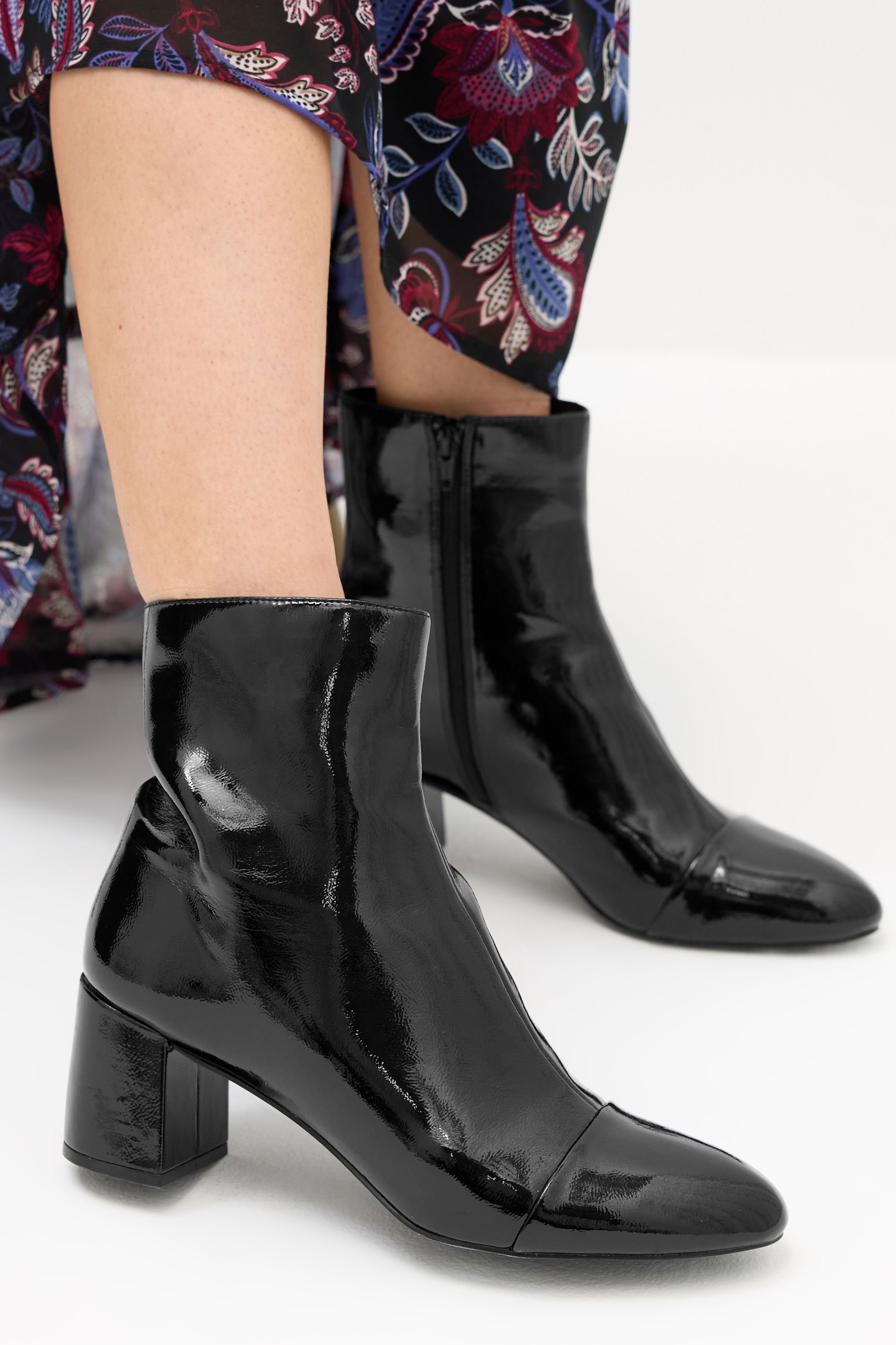 LTS Black Patent Block Heel Ankle Boot In Standard Fit | Long Tall Sally 1