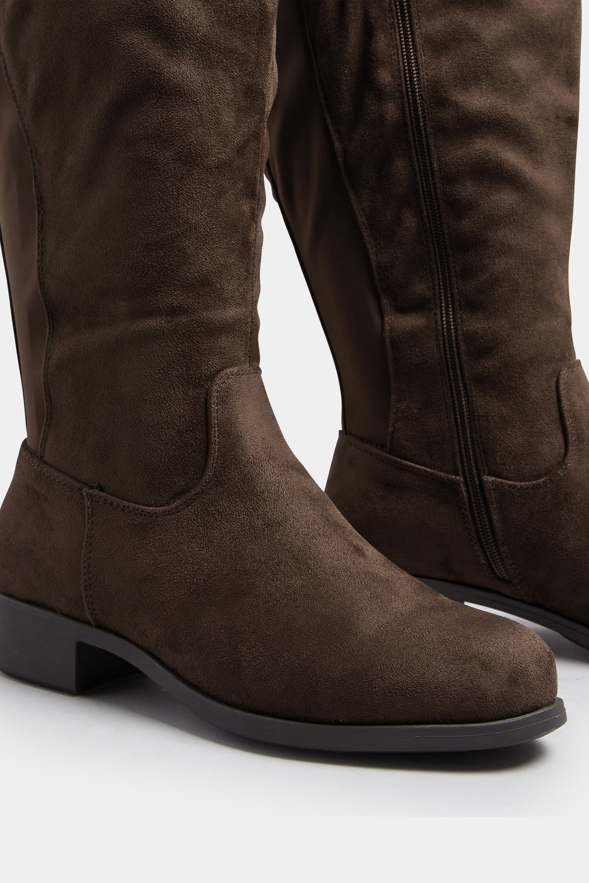 Brown Faux Suede Stretch Knee High Boots In Wide E Fit & Extra Wide EEE Fit | Yours Clothing 5