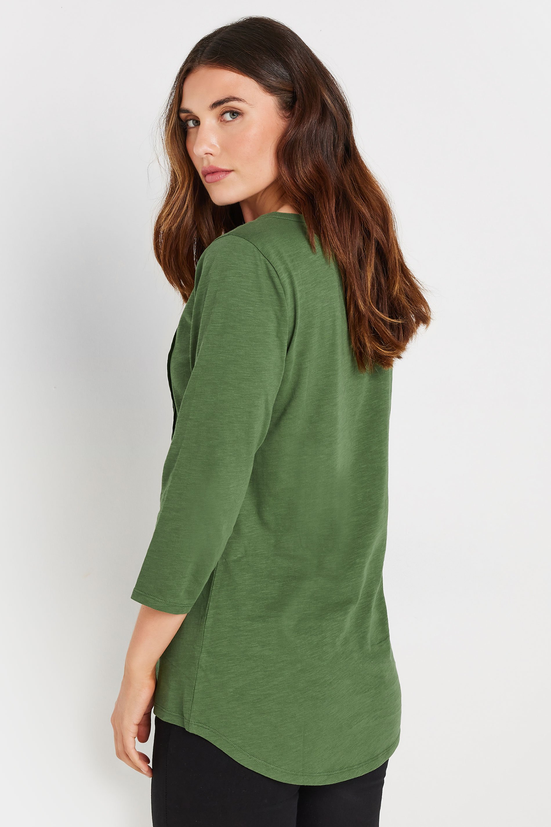 LTS Tall 2 PACK Khaki Green & Dark Pink Henley Tops | Long Tall Sally 5