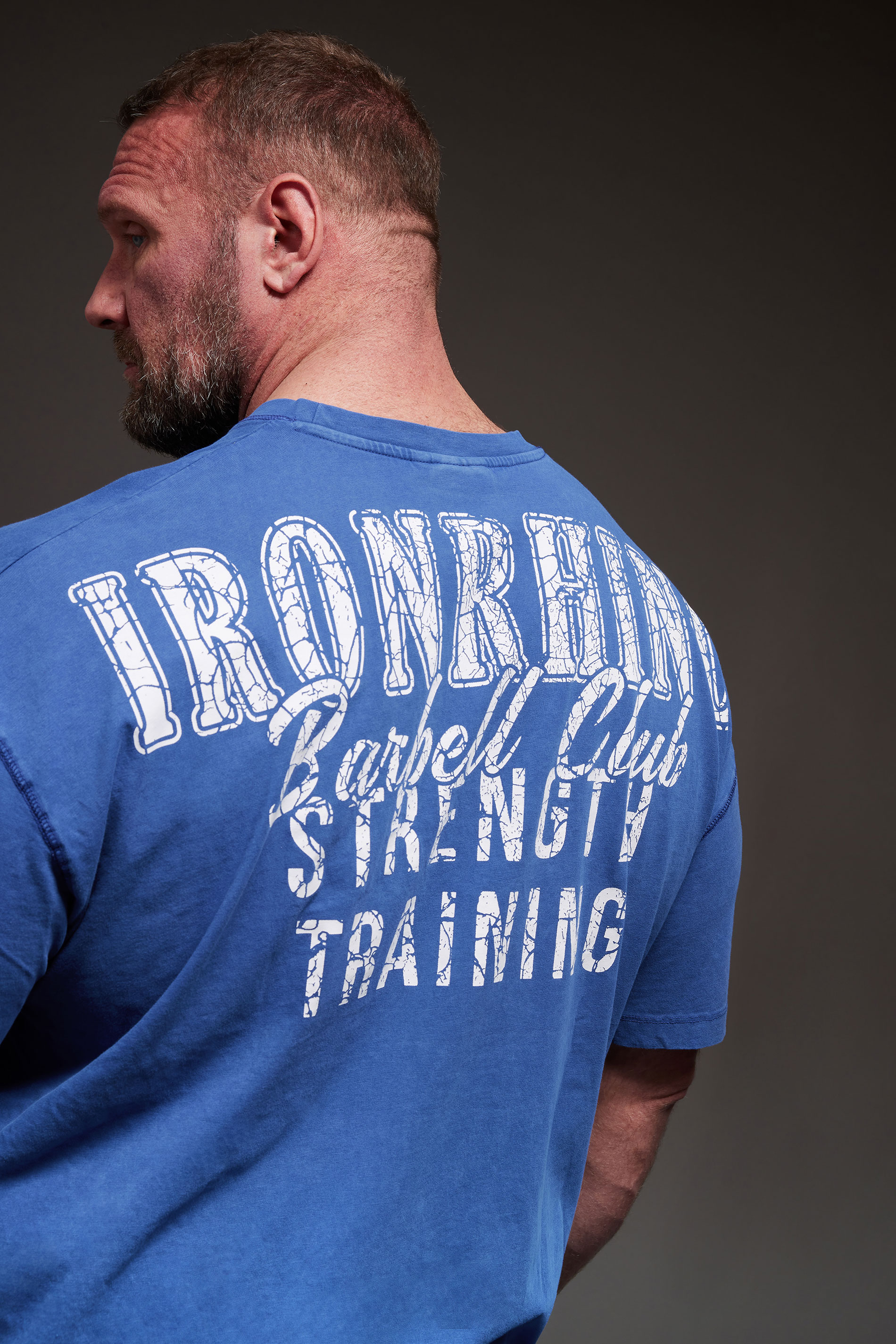 IronRhino Big & Tall Blue Acid Wash 'Barbell Club' T-Shirt | BadRhino 1