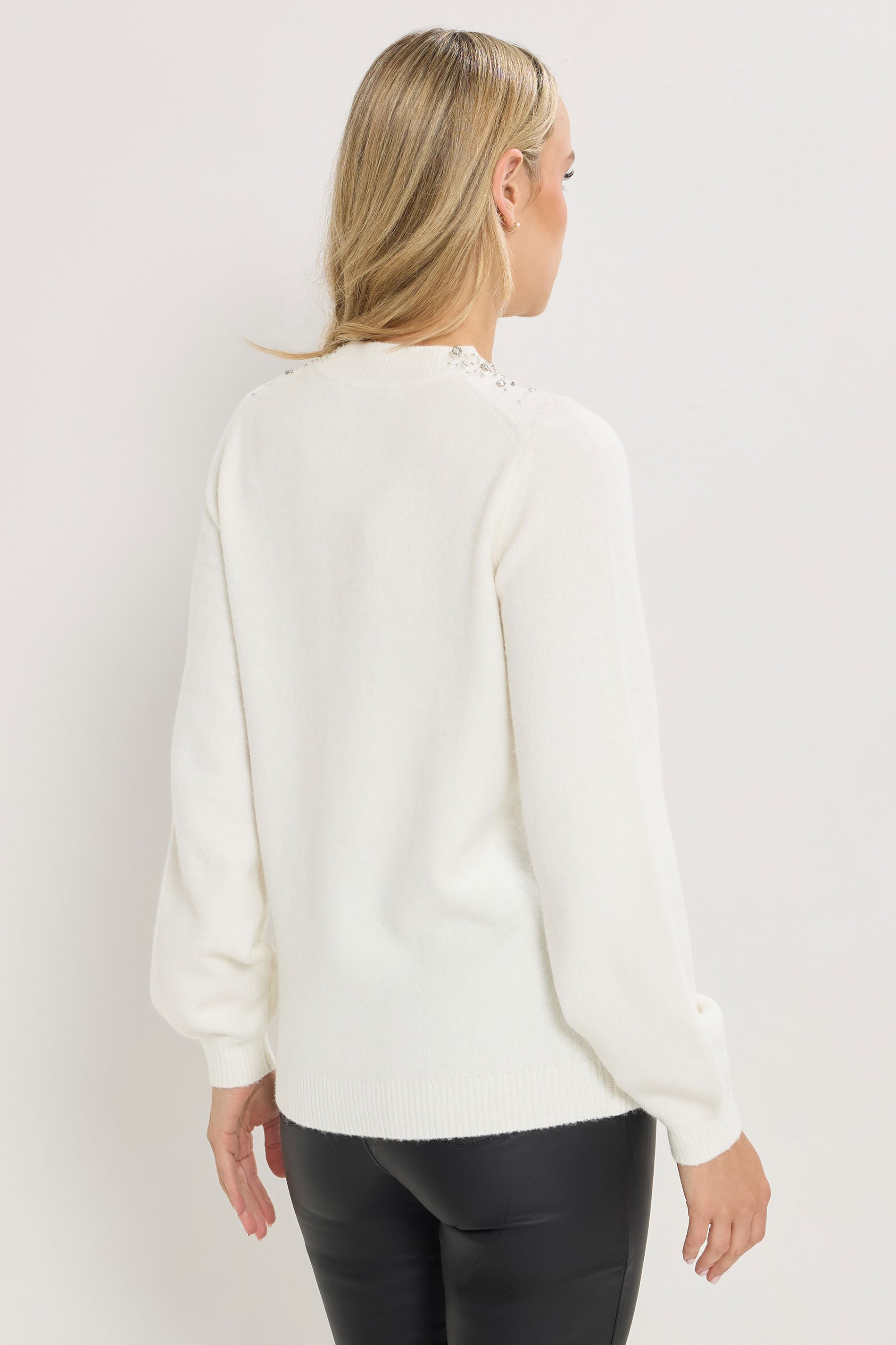 LTS Tall White Embellished Neck Jumper | Long Tall Sally 4