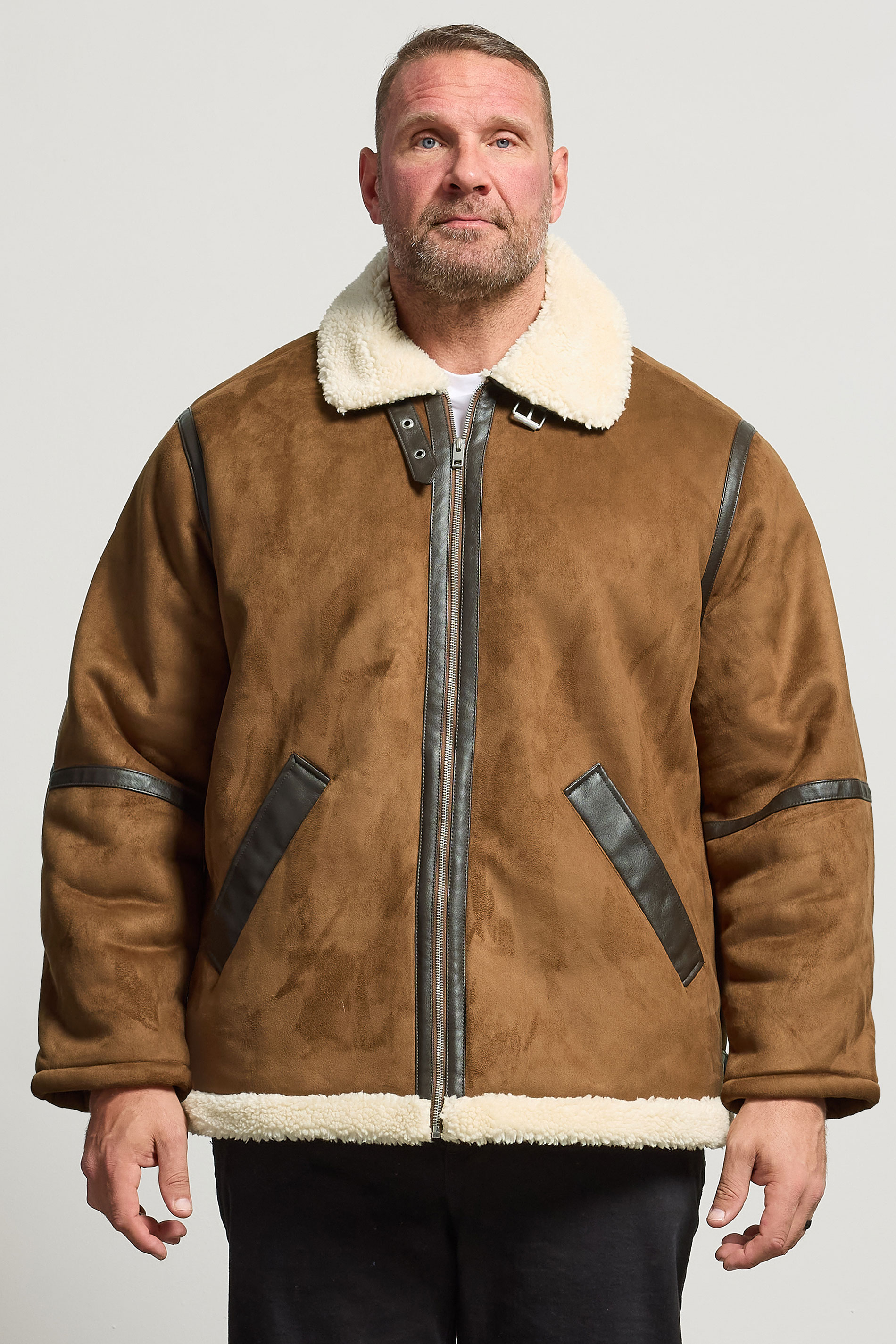 JACK & JONES Big & Tall Cognac Brown Aviator Jacket | BadRhino 1