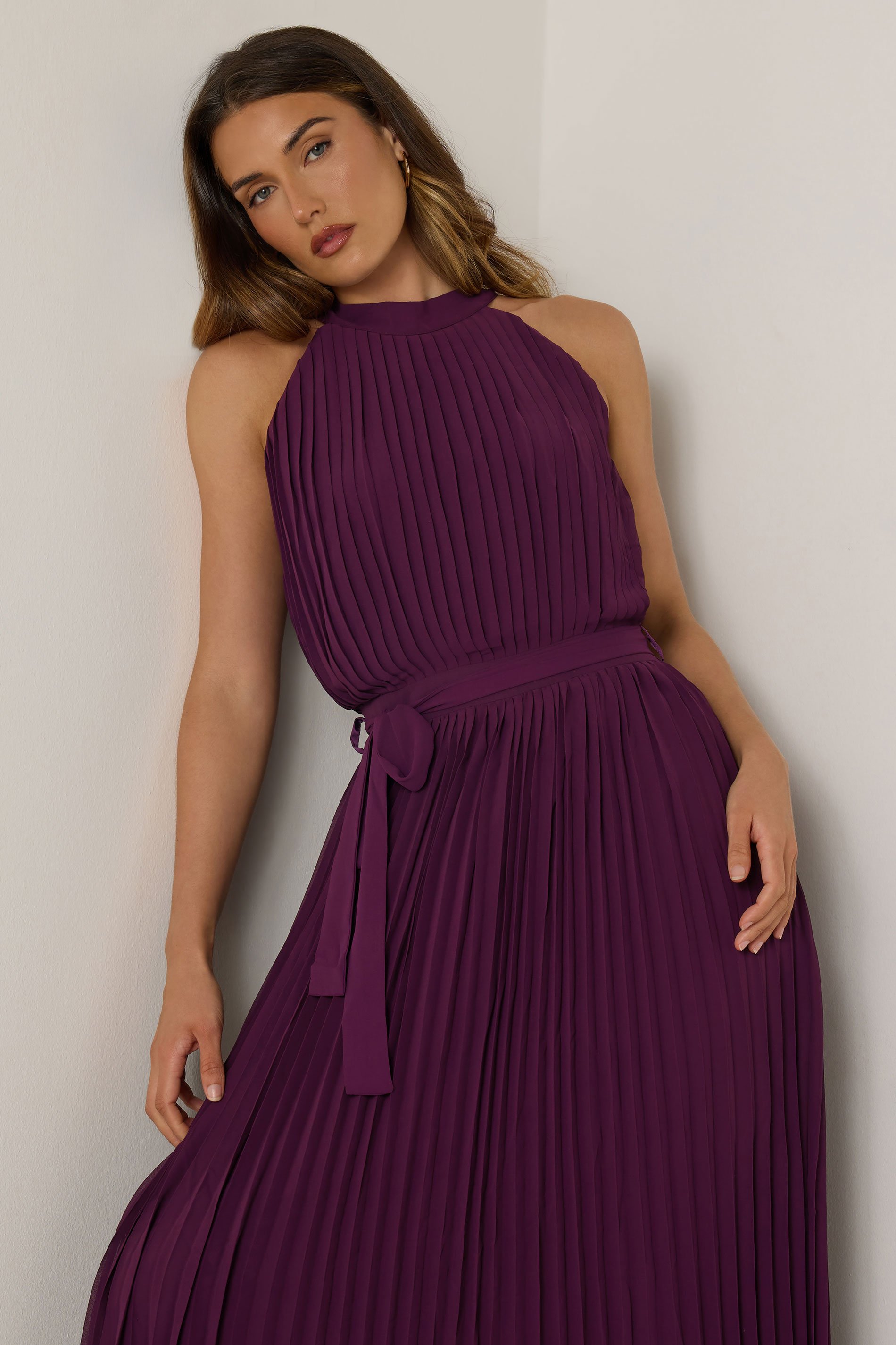 LTS Tall Burgundy Red Halterneck Pleated Maxi Dress | Long Tall Sally 4
