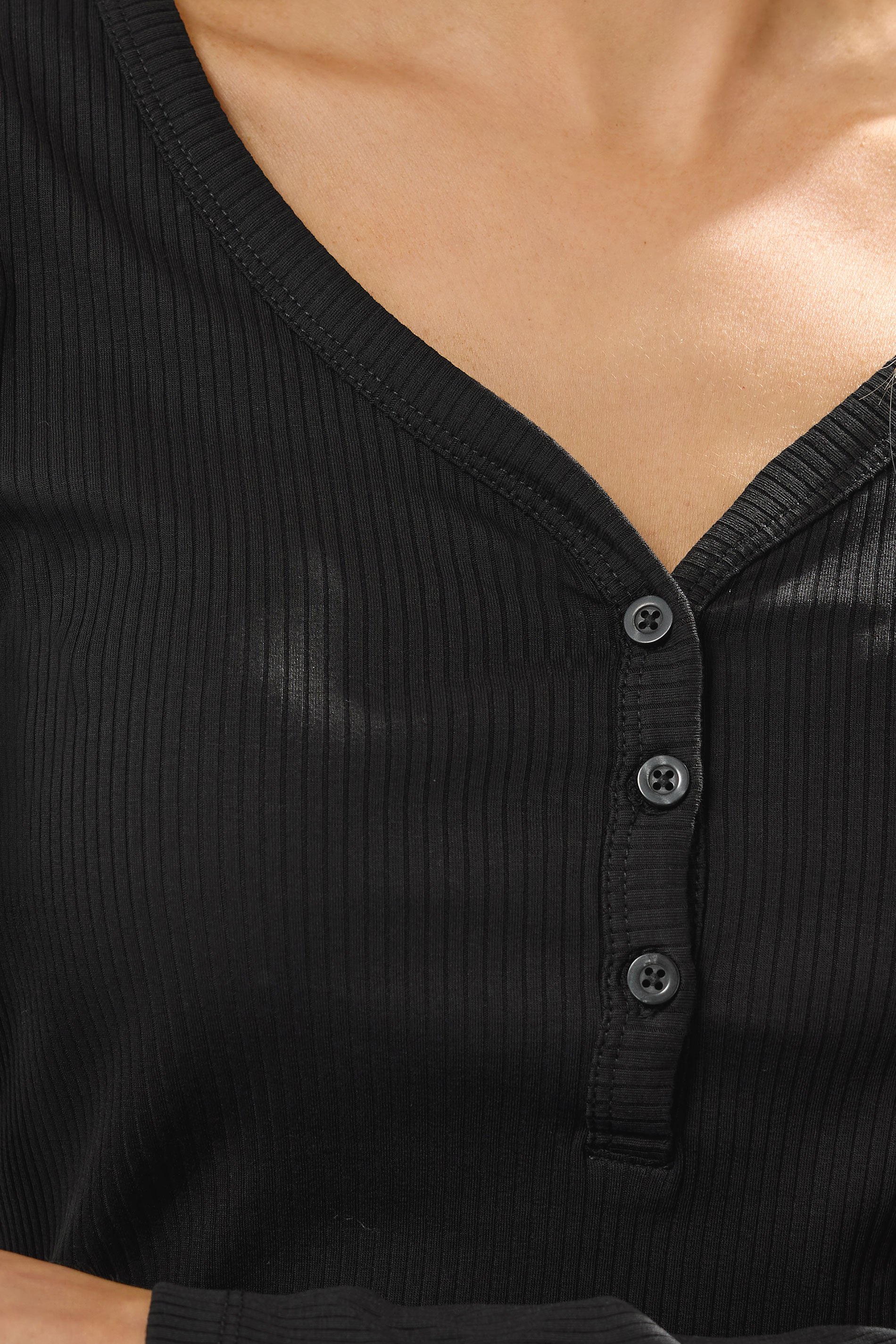 LTS Tall Black Cotton Ribbed Henley Top | Long Tall Sally 4