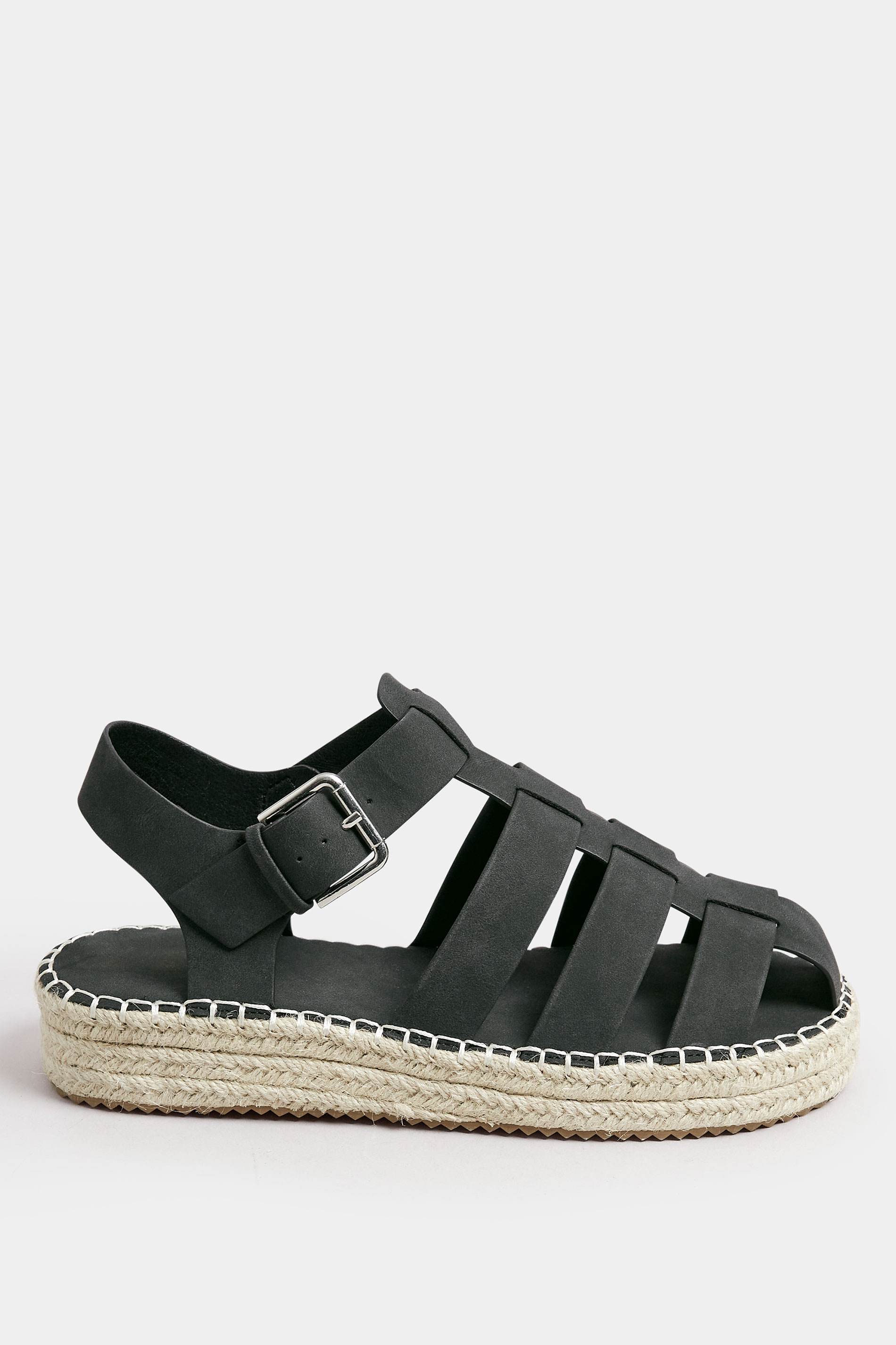 Black Flatform Gladiator Espadrilles In Extra Wide EEE Fit | Yours Clothing 3