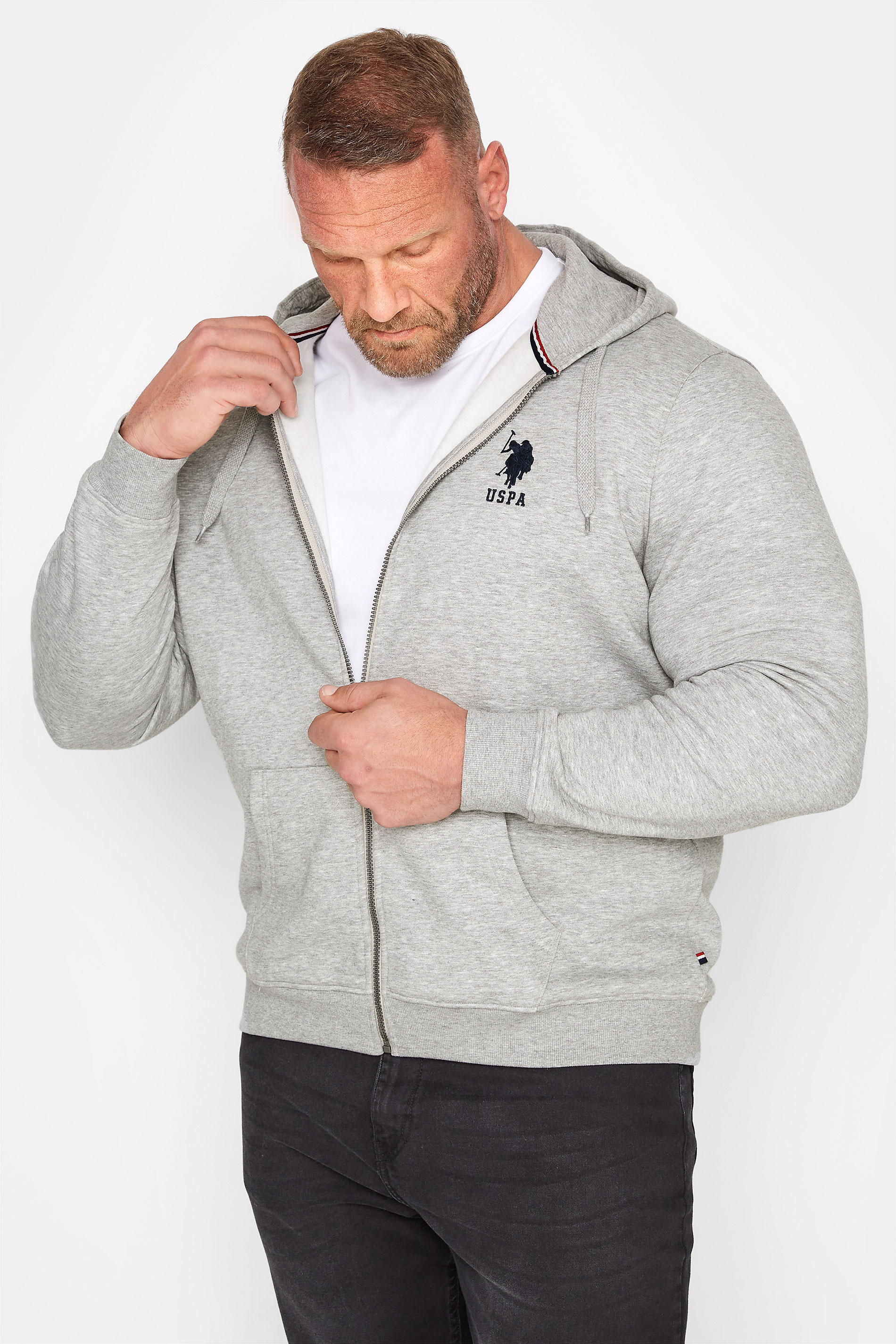 U.S. POLO ASSN. Big & Tall Grey Player 3 Zip Through Hoodie | BadRhino 1