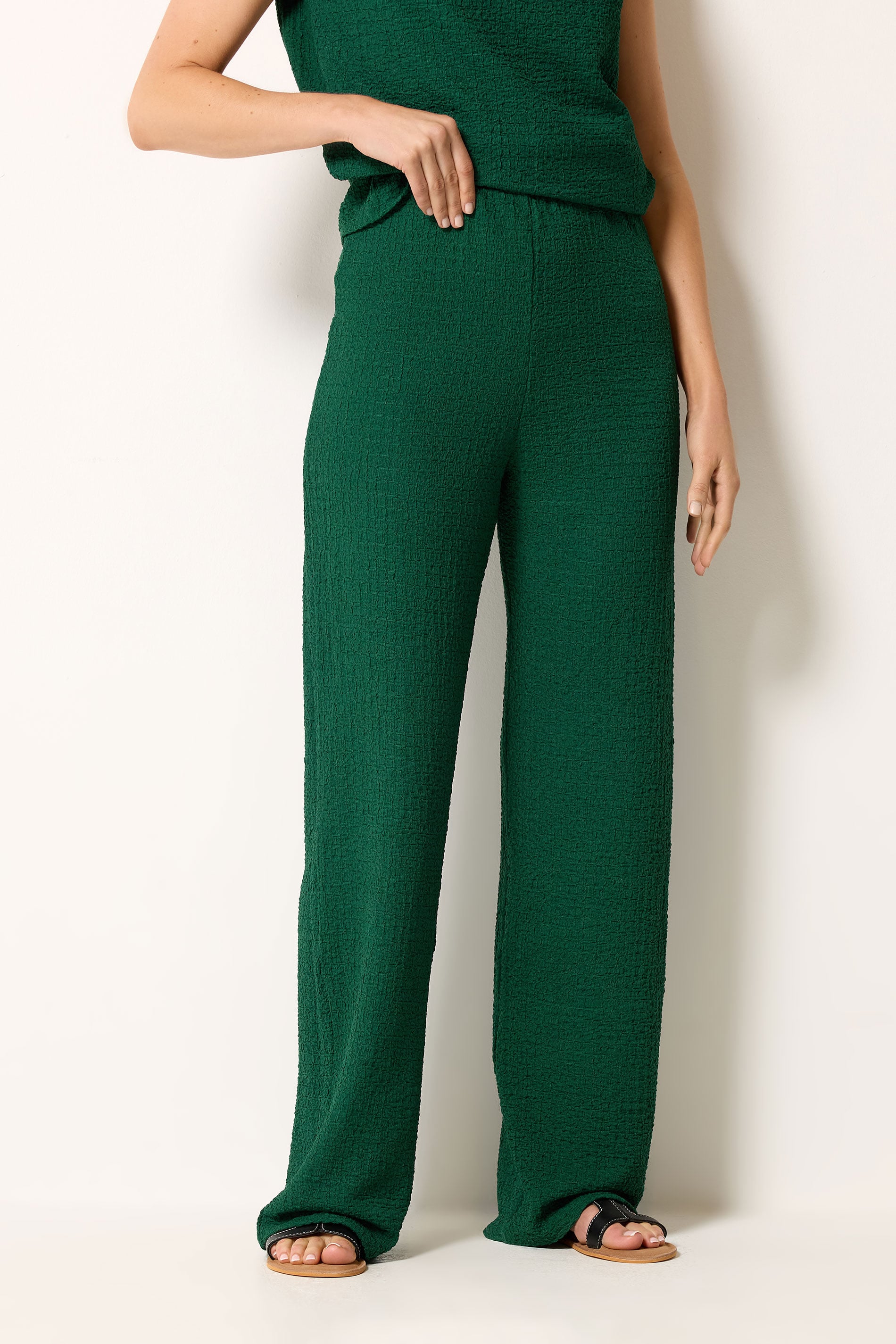 LTS Tall Women's Forest Green Textured Wide Leg Trousers | Long Tall Sally 1