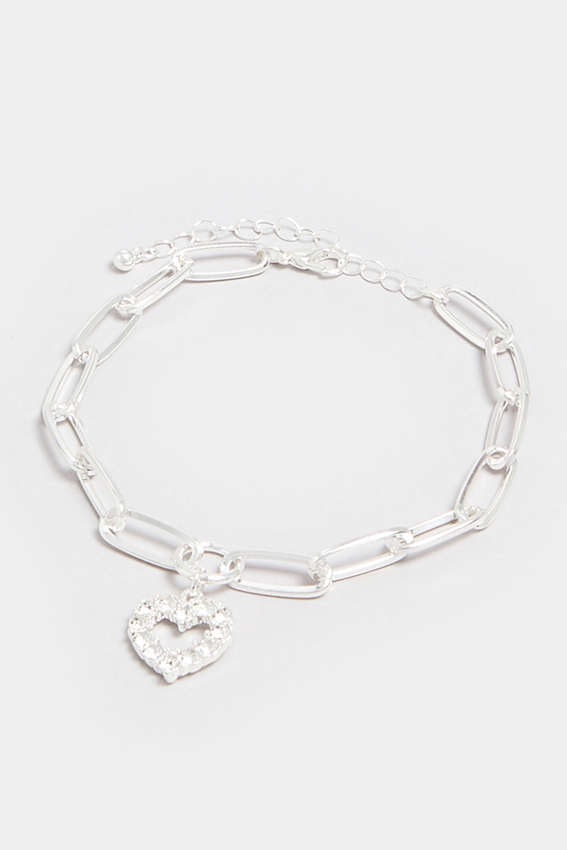 Silver Chain Diamante Heart Bracelet 2