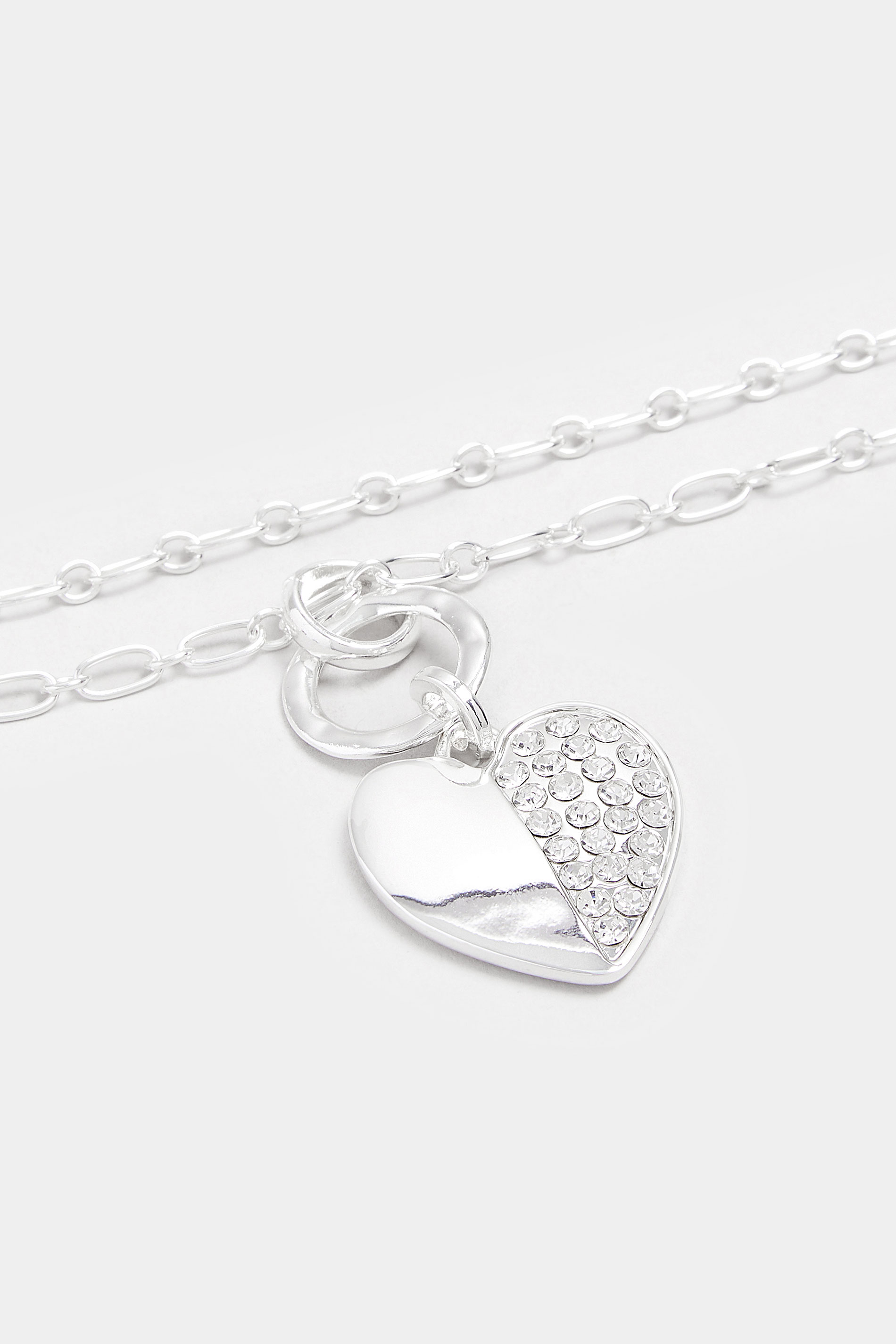 Silver Tone Diamante Chain Heart Necklace | Yours Clothing 3