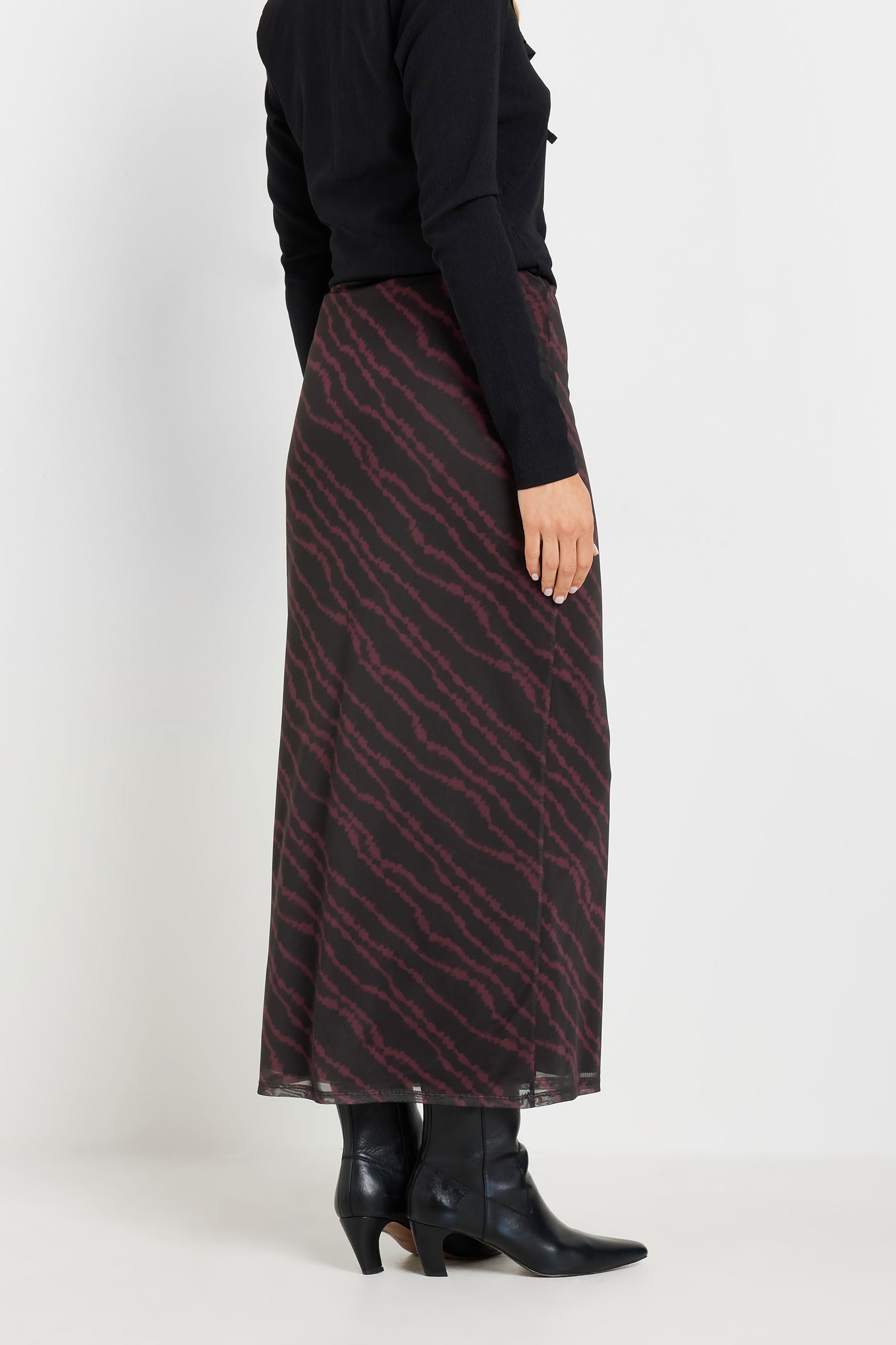 LTS Tall Burgundy Red Mesh Abstract Maxi Skirt | Long Tall Sally 3