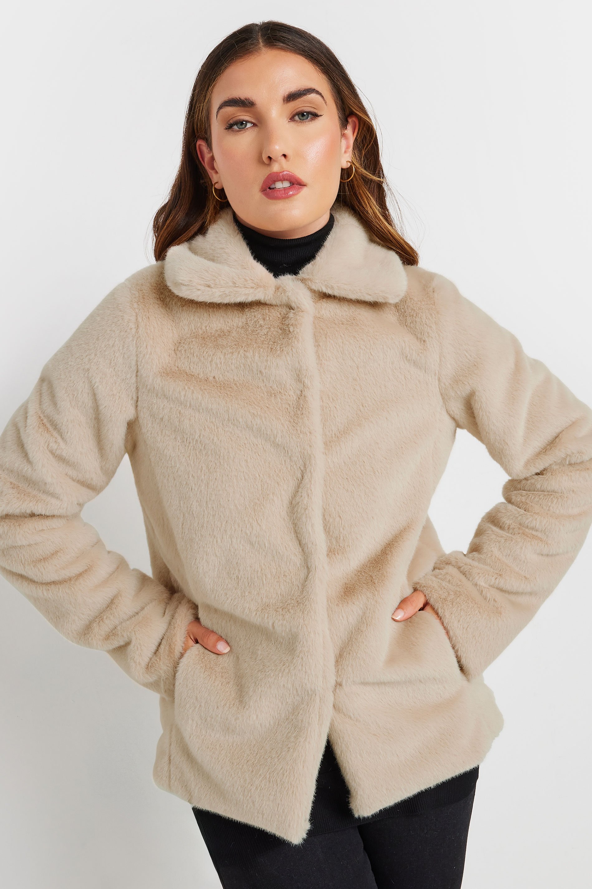 LTS Tall Beige Brown Faux Fur Coat | Long Tall Sally 2
