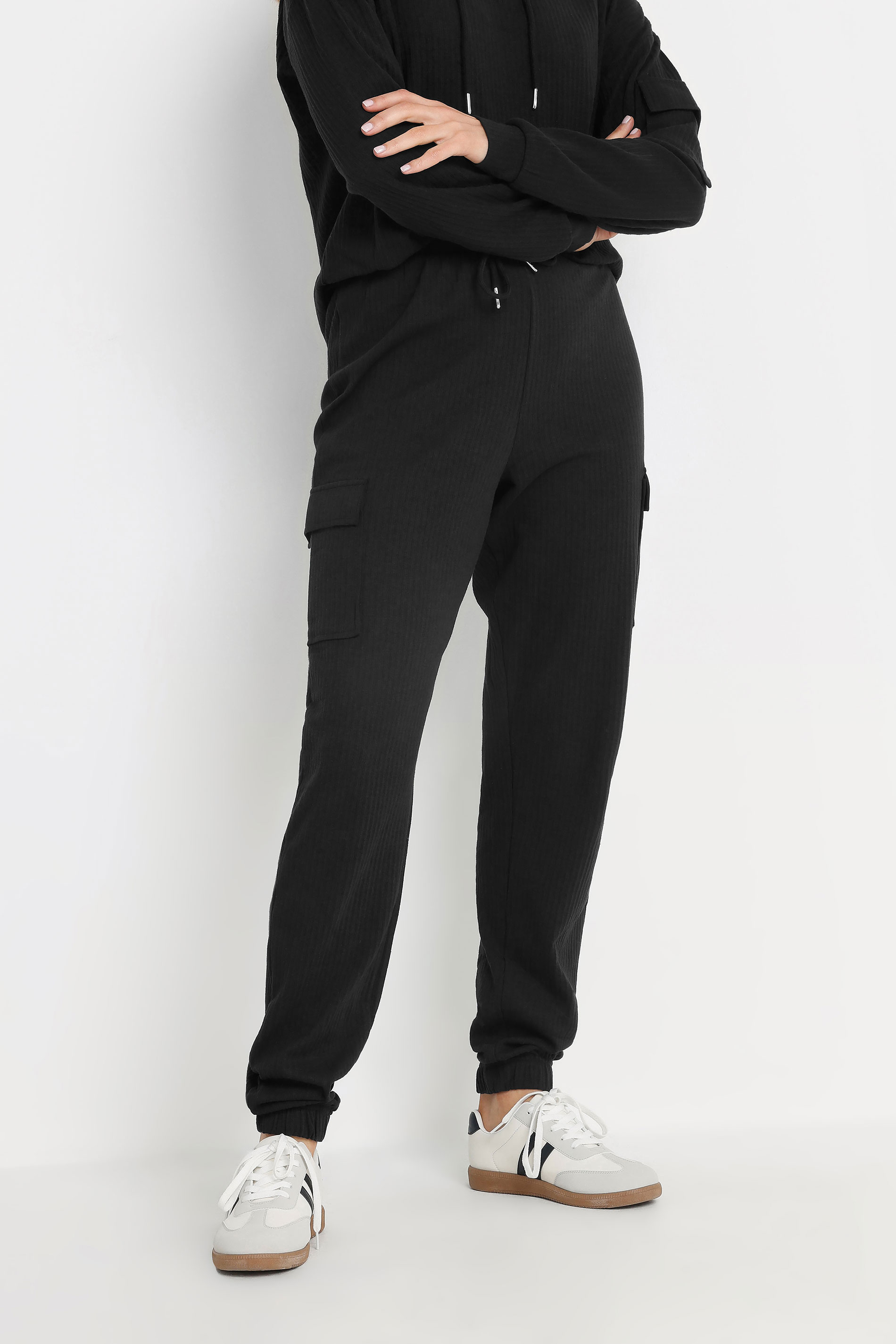 LTS Tall Black Ribbed Cargo Joggers | Long Tall Sally 2