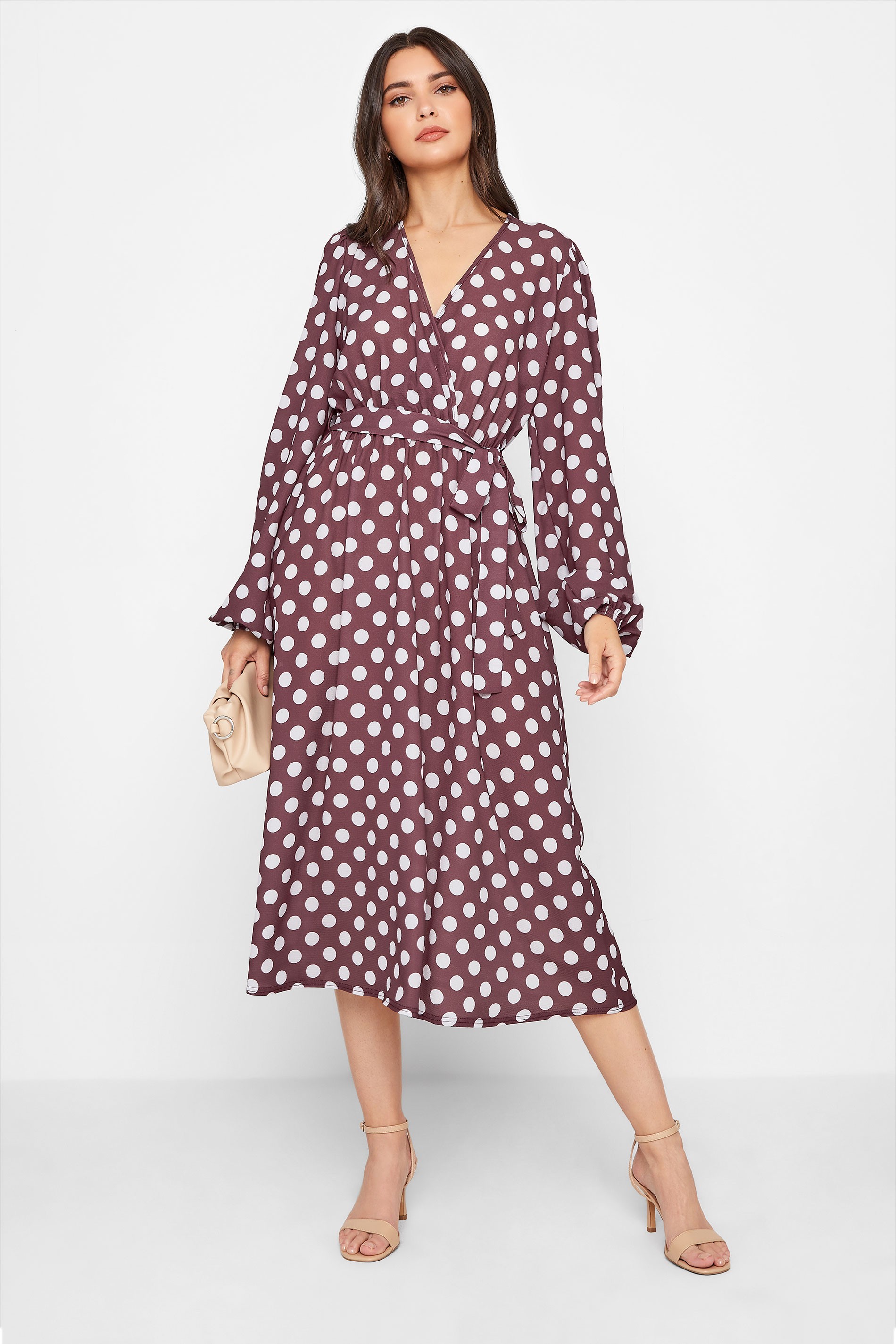 Tall Women's LTS Brown Polka Dot Wrap Midi Dress | Long Tall Sally