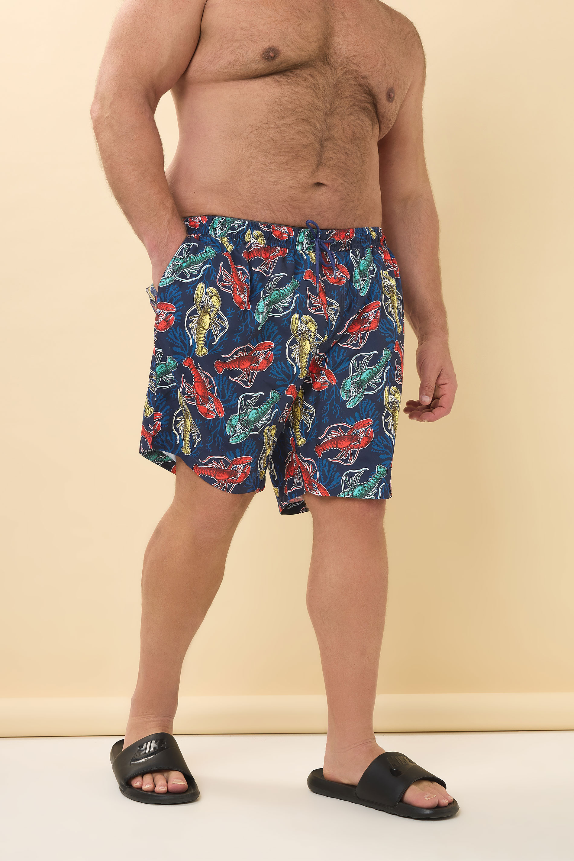 BadRhino Big & Tall Navy Blue Lobster Print Swim Shorts | BadRhino 2