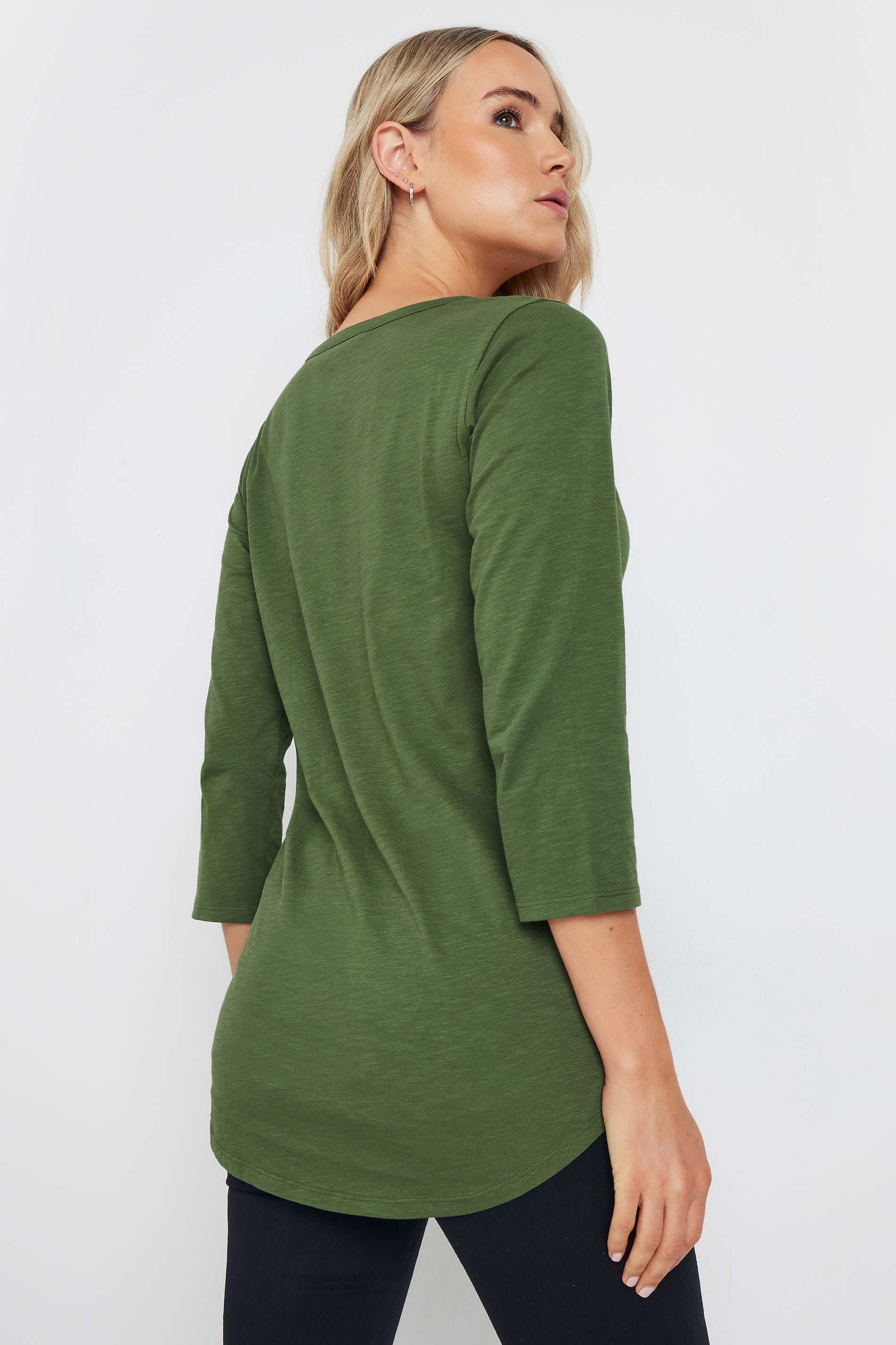 LTS Tall Khaki Green Cotton Henley Top | Long Tall Sally 3